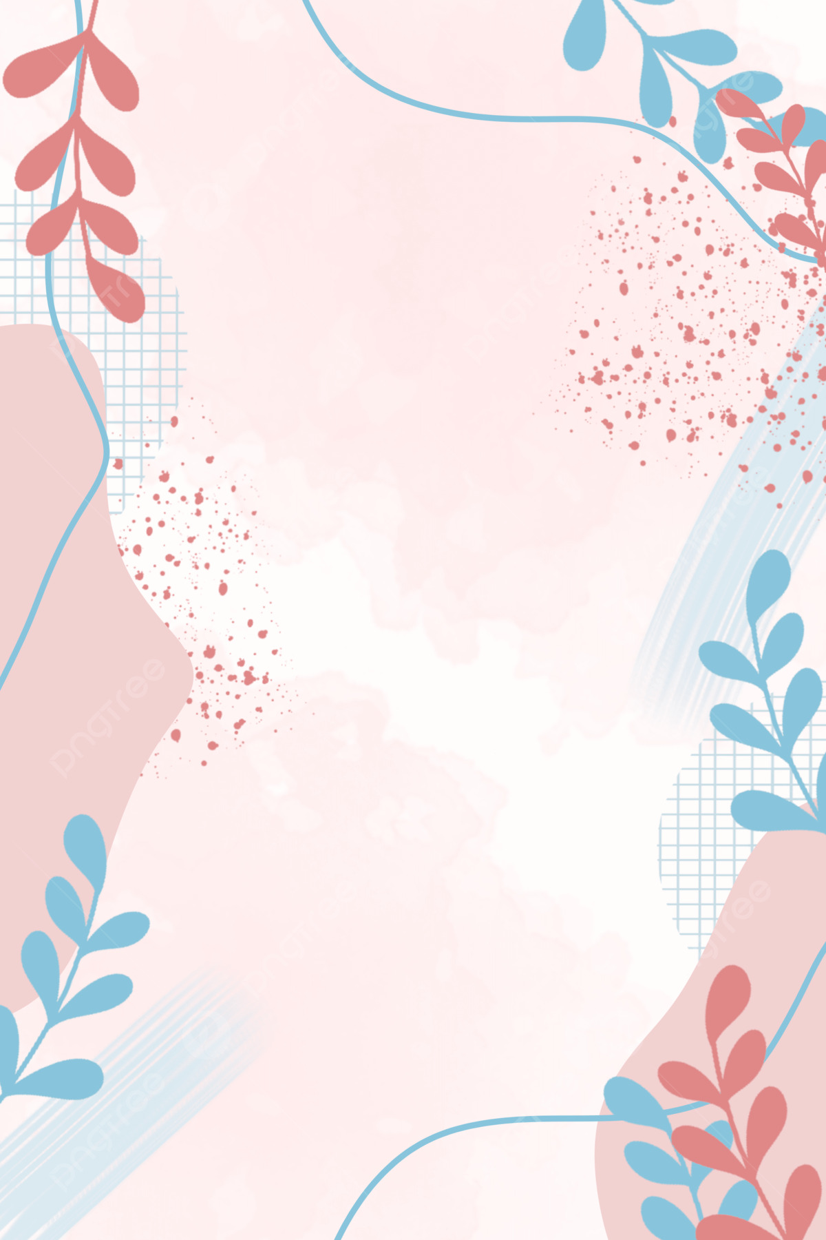 Blätter, Aquarell, Rosa Blau, Florales Muster, Full HD, Handy-Hintergrund im Hochformat