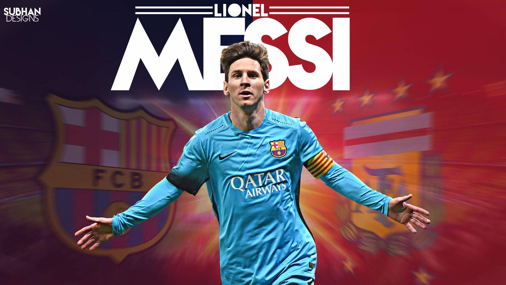 Lionel Messi, FC Barcelona, Ausweichtrikot, Jubel, Schriftzug, 1920x1080, Desktop-Hintergrund