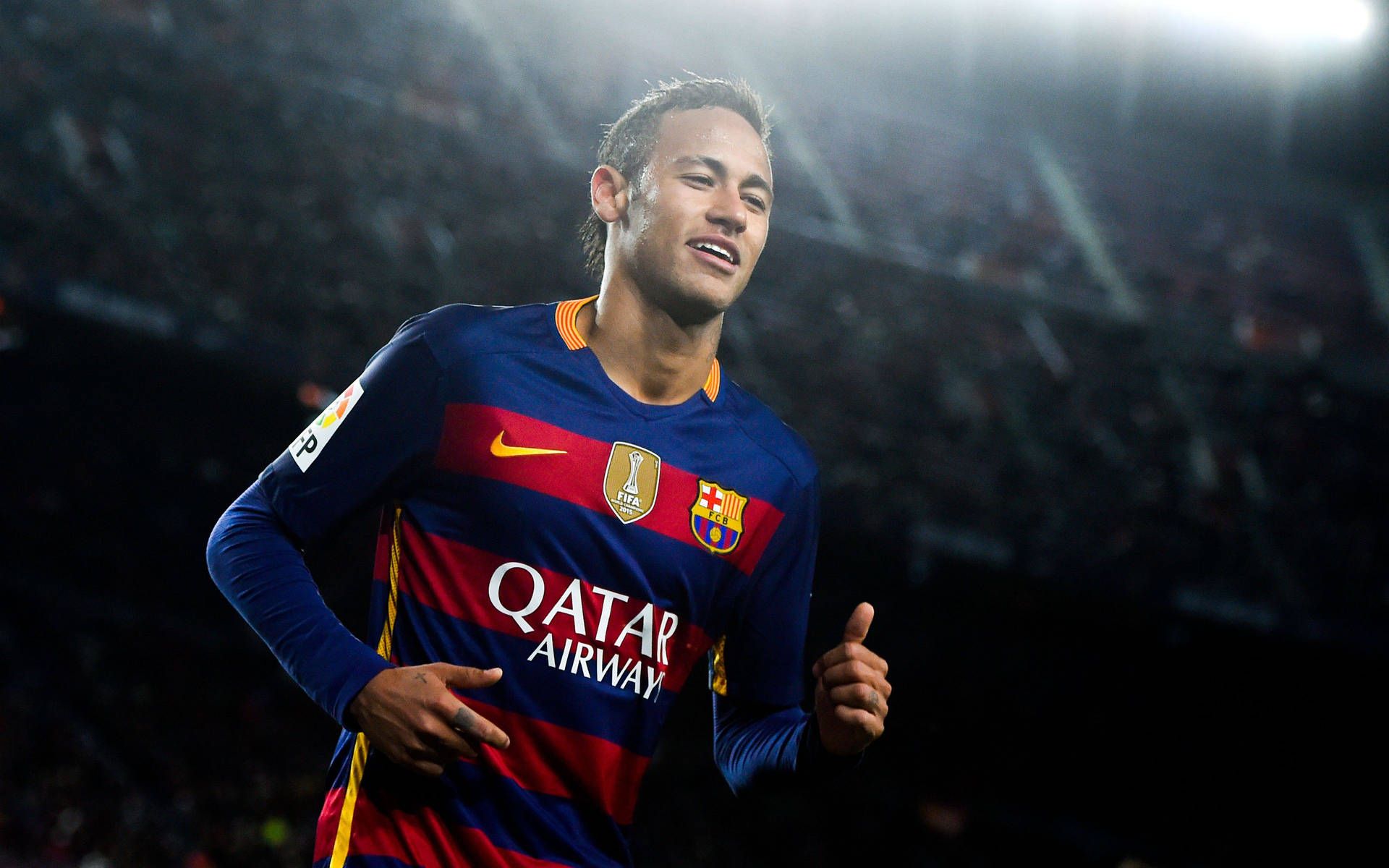 Neymar, FC Barcelona, Lächeln, Stadion, Fußballspieler, Full HD, Desktop-Hintergrund für Windows