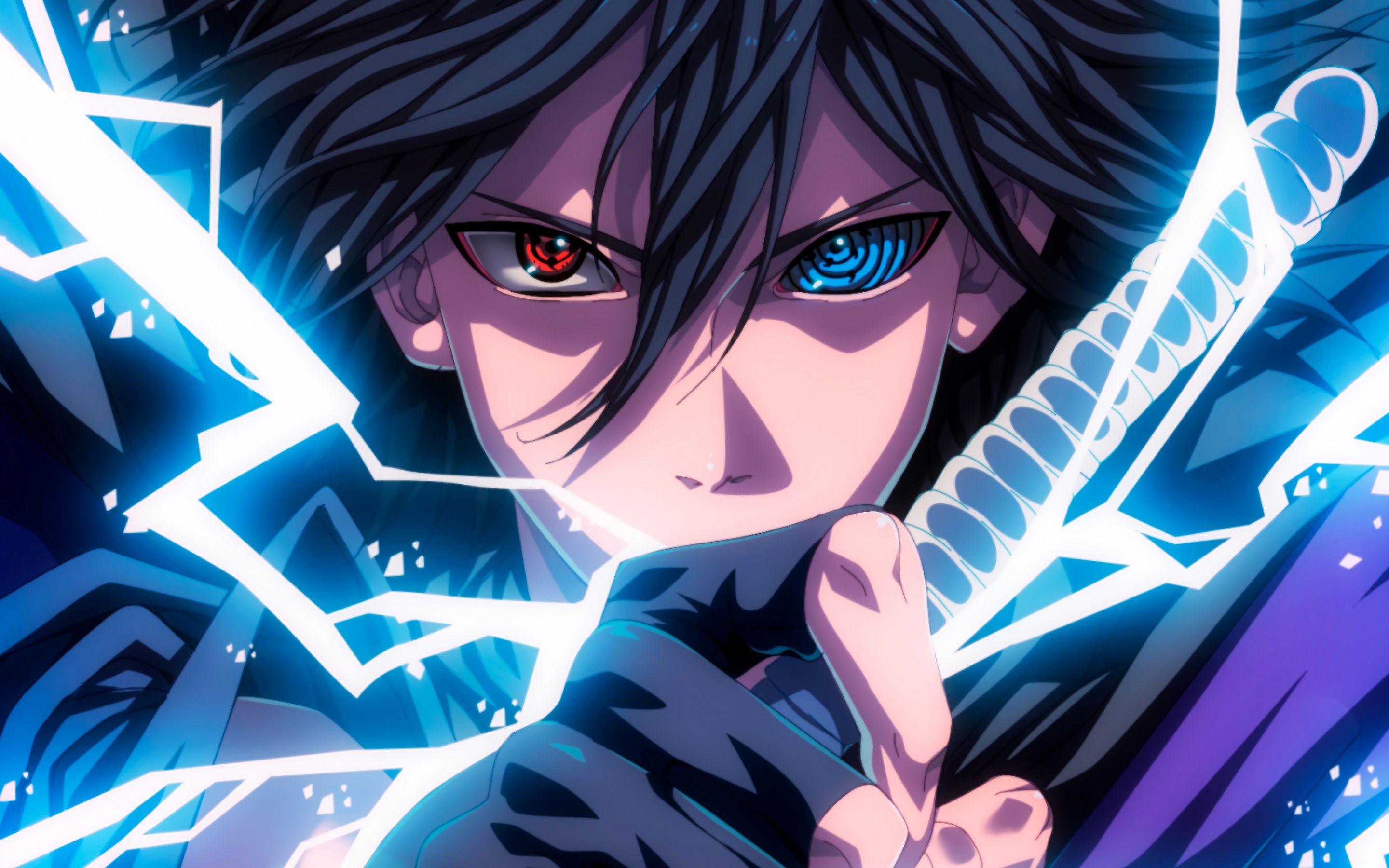 Sasuke Uchiha, Chidori, Sharingan, Rinnegan, Blitze, 16:10, 2K-Hintergrundbild für den Desktop