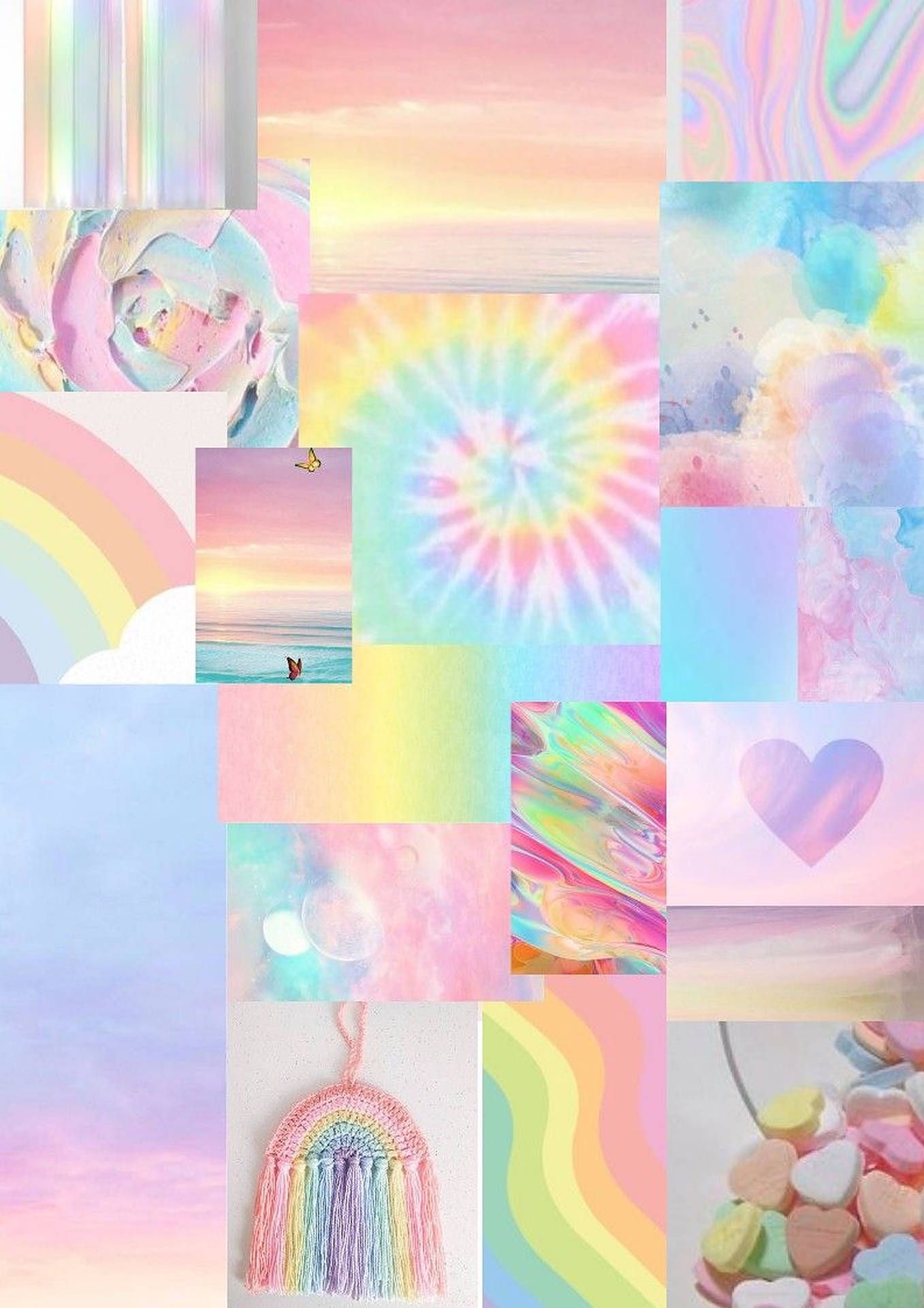 Collage, Regenbogen, Batik, Ästhetisch, Bunt, Full HD, Hintergrundbild fürs Tablet