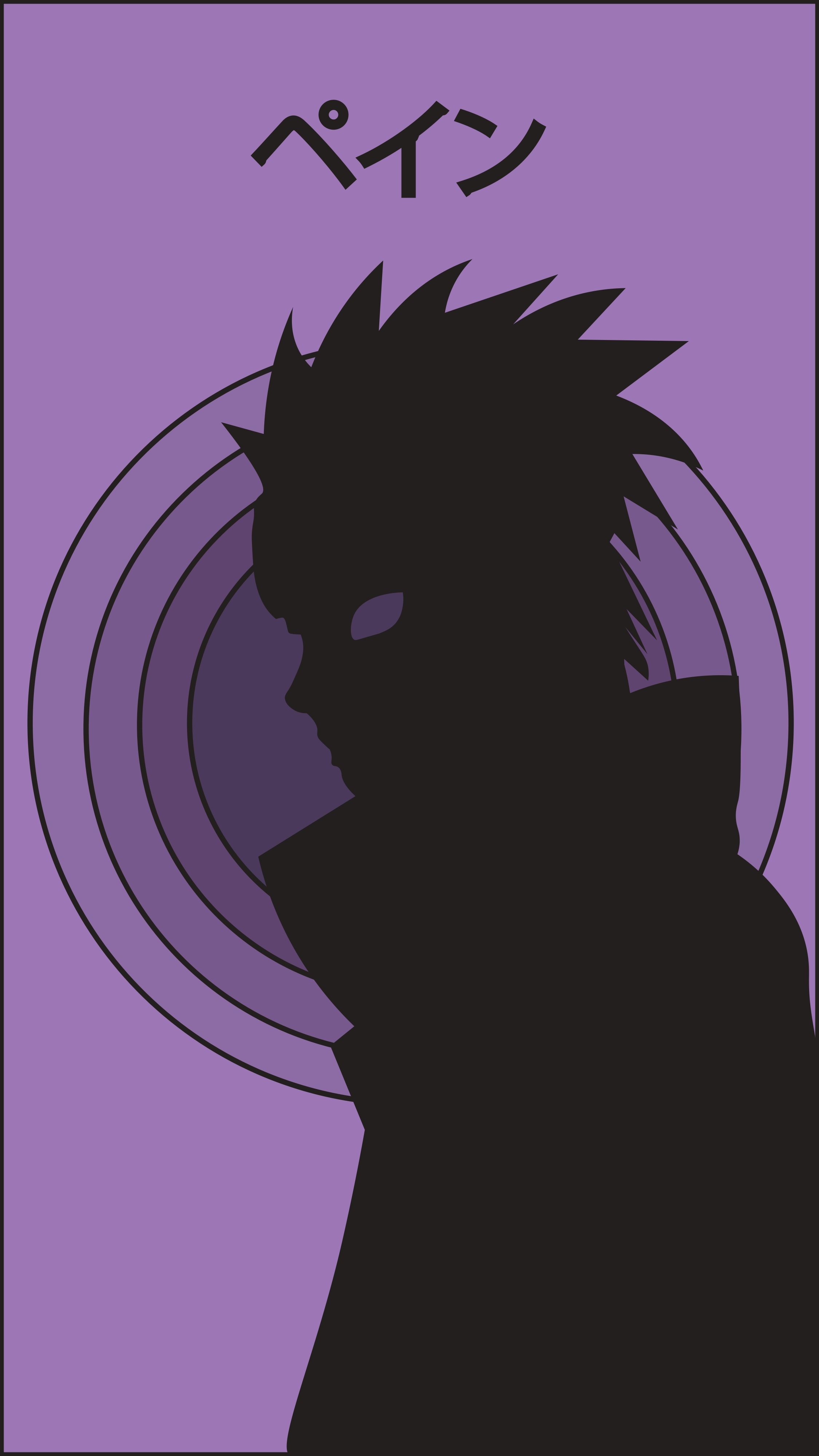 Pain, Silhouette, Rinnegan, Japanische Schrift, Lila, QHD+, Sperrbildschirm fürs iPhone