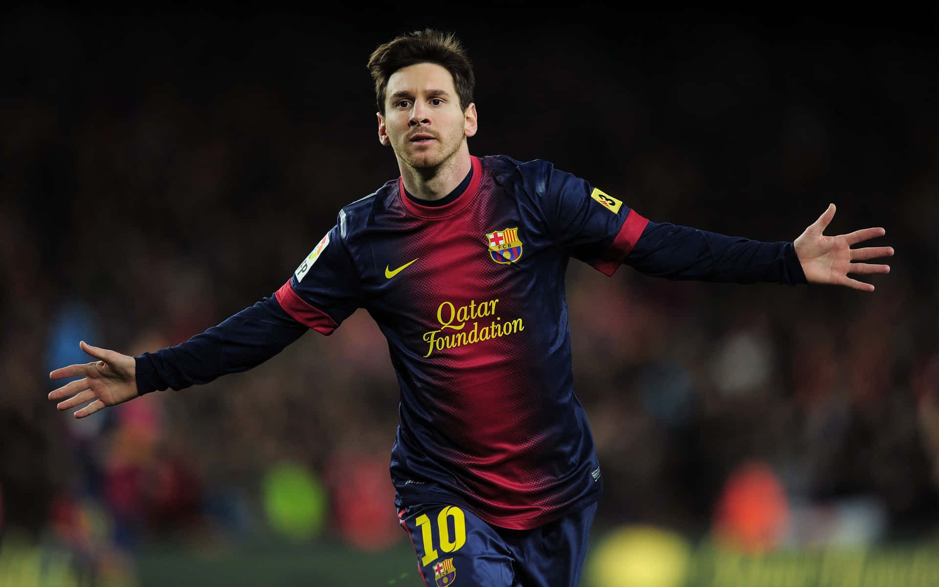 Lionel Messi, FC Barcelona, Torjubel, Qatar Foundation, Rückennummer 10, Full HD, PC-Hintergrundbild