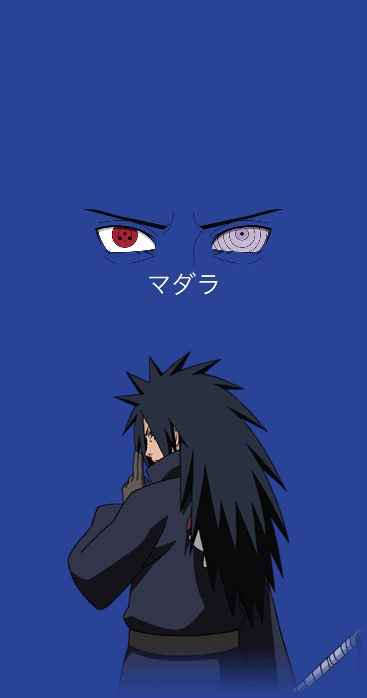 Madara Uchiha, Rinnegan, Sharingan, Blauer Hintergrund, Minimalismus, Sperrbildschirm fürs iPhone