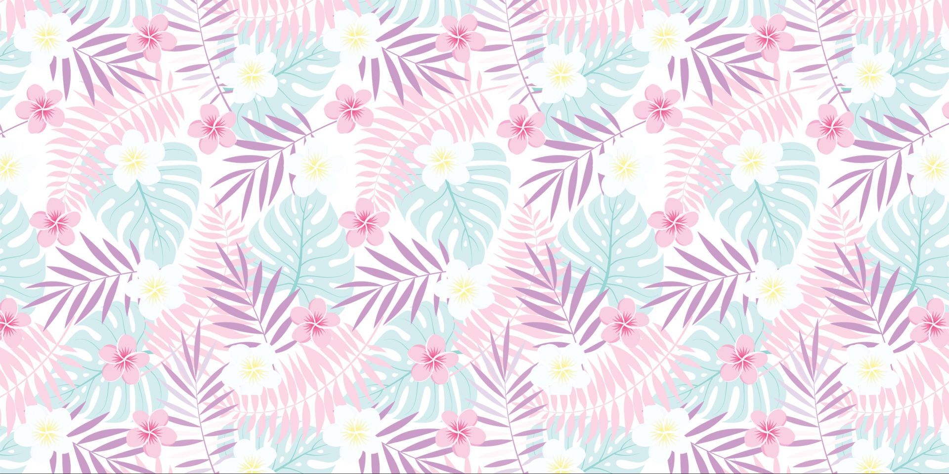 Tropisches Muster, Palmblätter, Hibiskus, Rosa Türkis, Full HD, Desktop-Hintergrund für Windows
