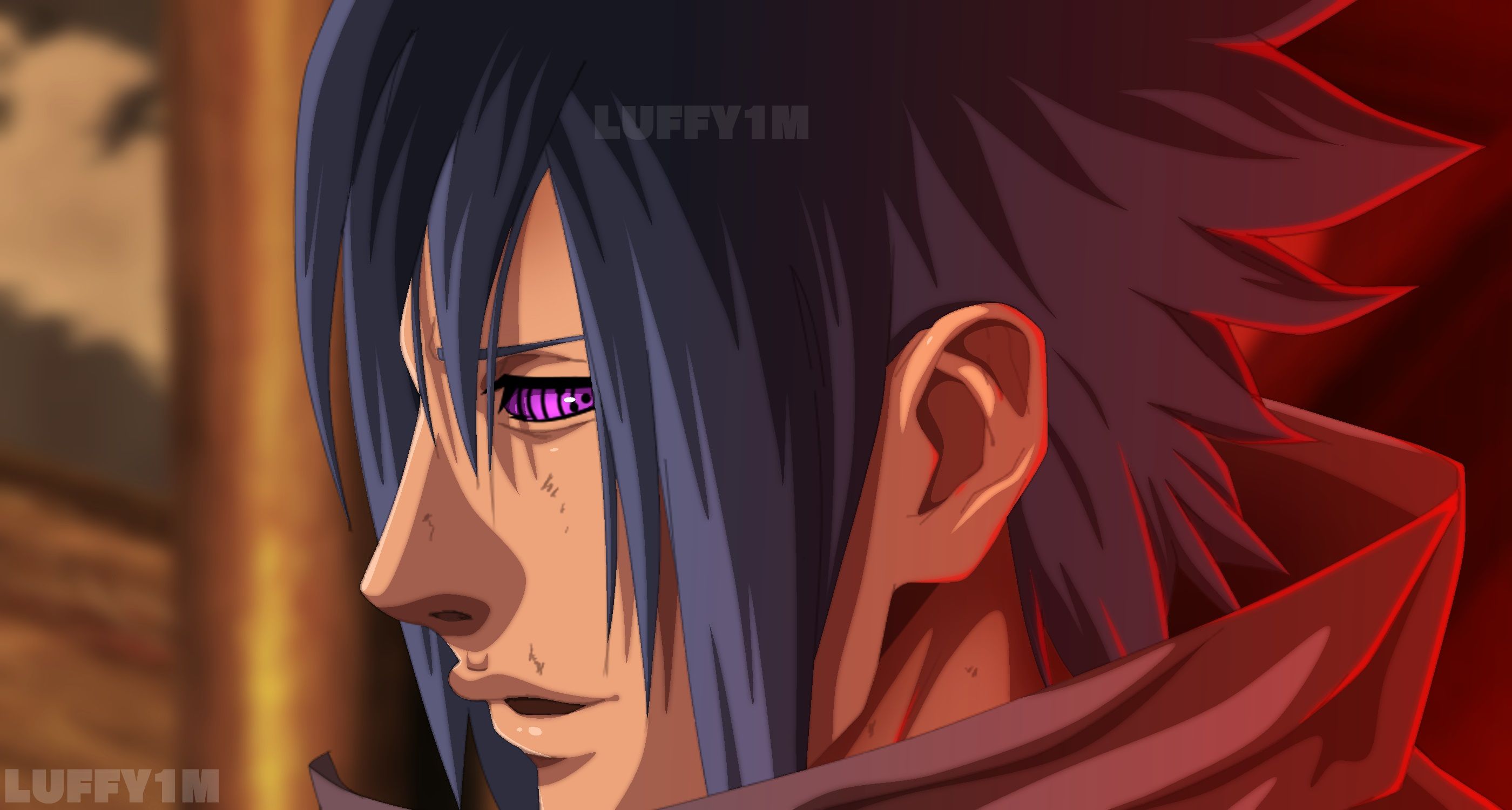Madara Uchiha, Rinnegan, Profil, Naruto, Rot, 2K, Desktop-Hintergrund für Windows