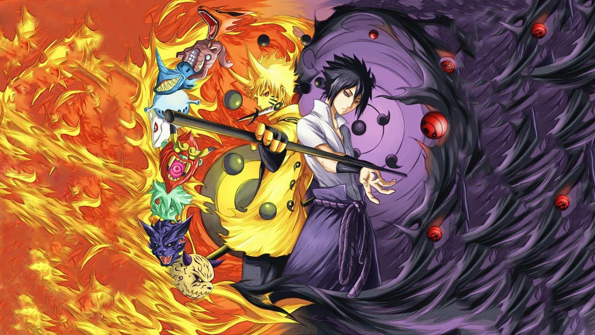 Naruto Uzumaki, Sasuke Uchiha, Kurama, Susanoo, Kampf, 1920x1080, Full-HD-Hintergrundbild für PC