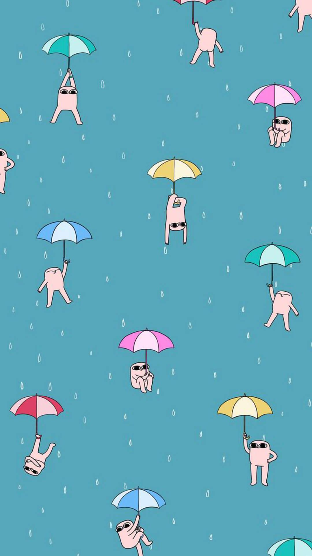 Regenschirme, Fallende Figuren, Muster, Türkis, Niedlich, Hintergrundbild fürs Handy