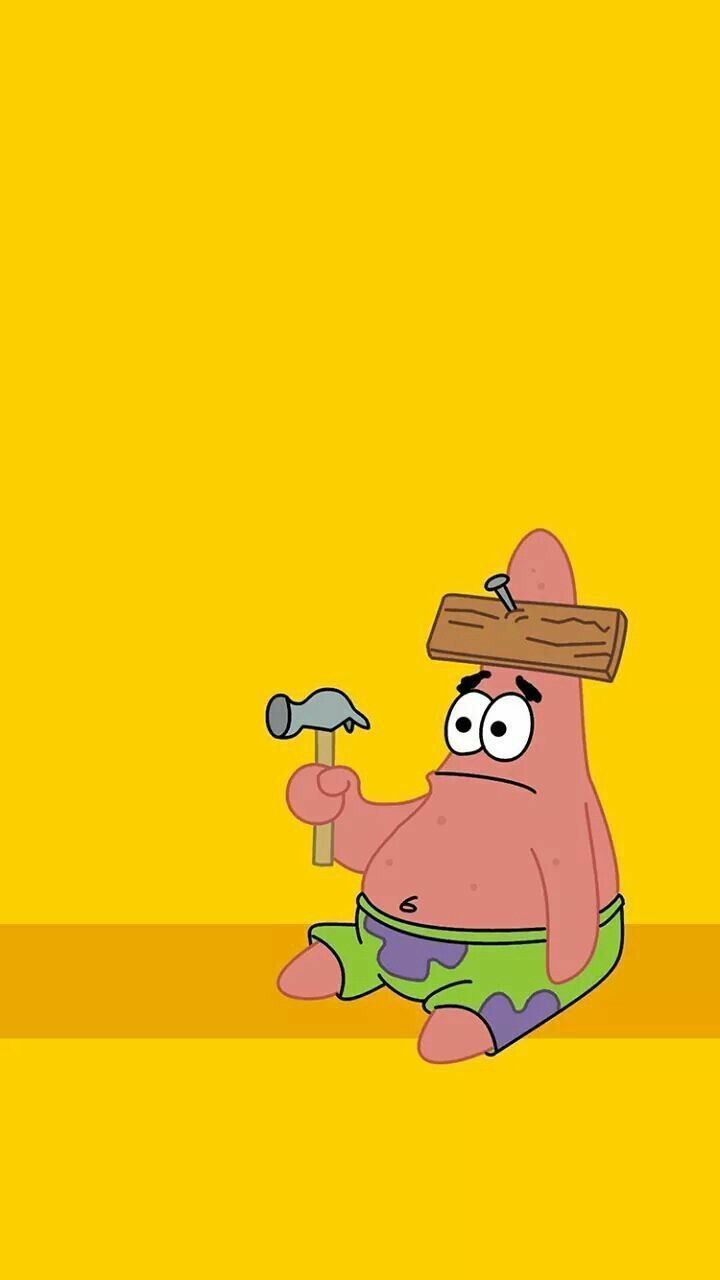 Patrick Star, SpongeBob Schwammkopf, Hammer, Gelber Hintergrund, Sperrbildschirm fürs iPhone
