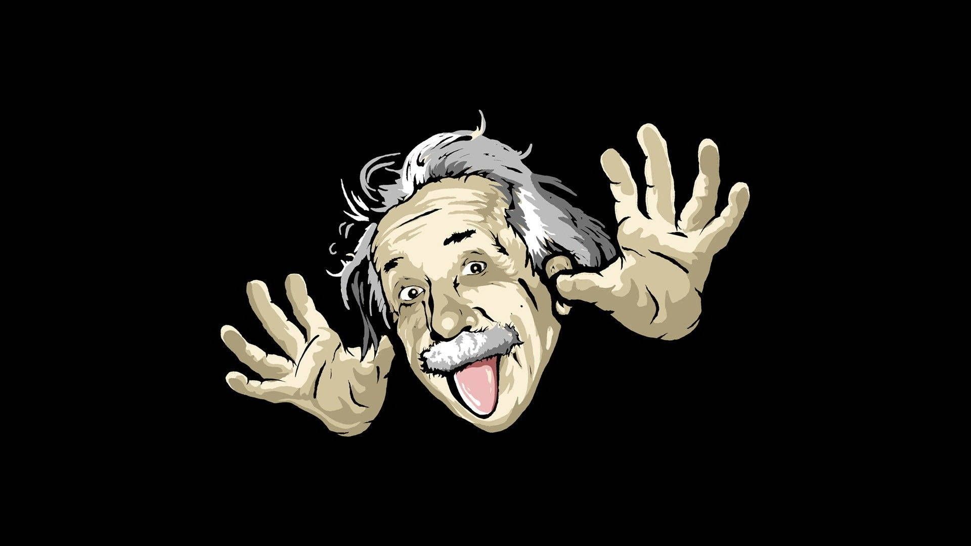Albert Einstein, Karikatur, Zunge, Schwarzer Hintergrund, Witzig, Full HD Wallpaper