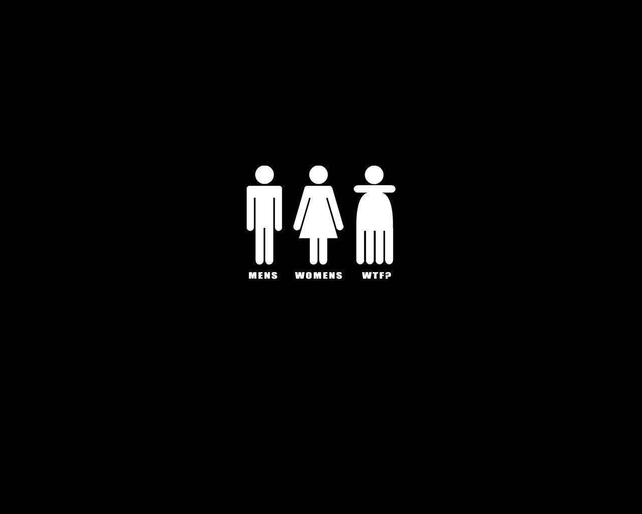 Toilettenpiktogramme, Men Women WTF, Schwarzer Hintergrund, Humor, HD Wallpaper