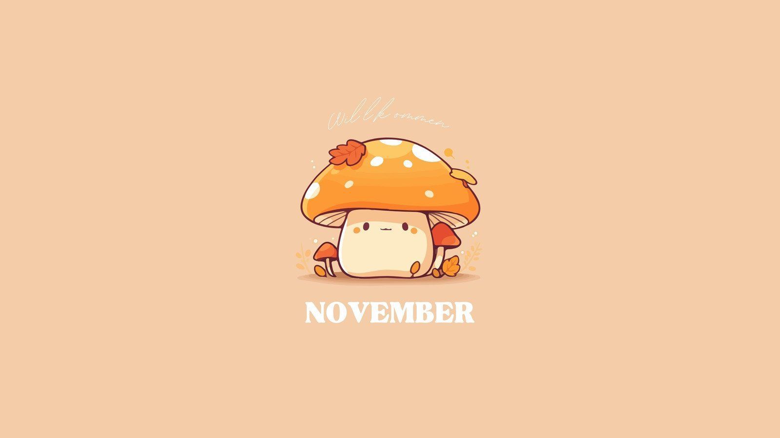 Pilz, November, Niedlich, Pfirsichfarben, Illustration, HD, Hintergrundbild für den PC
