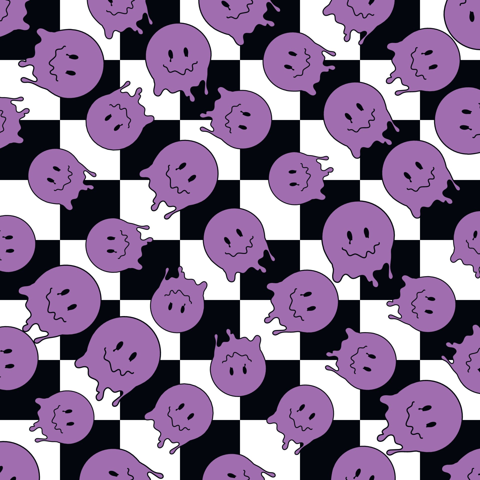 Smileys, Schachbrettmuster, Lila, Schwarz-Weiß, Schmelzend, Full HD, Tablet-Hintergrund