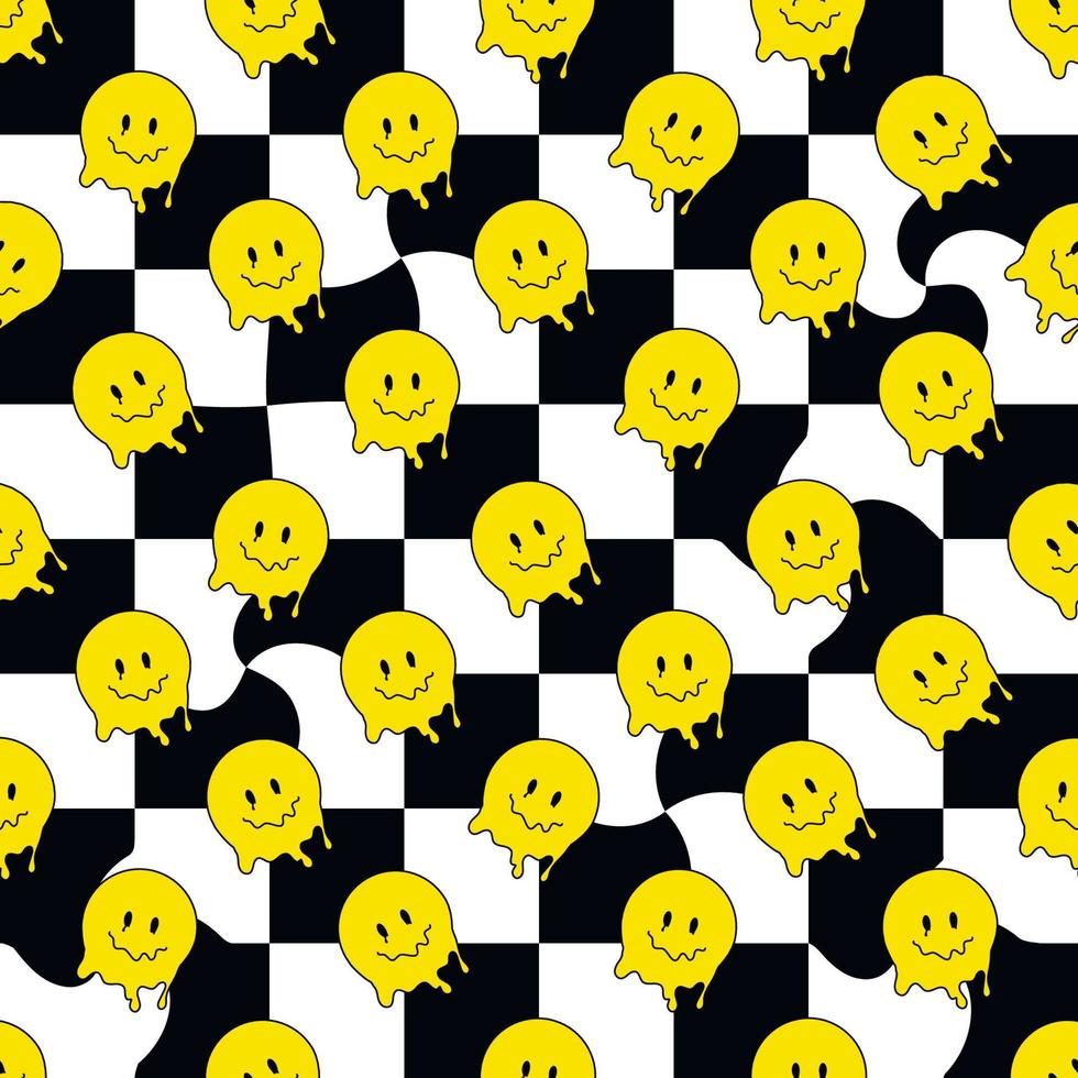 Smileys, Schachbrettmuster, Gelb, Schwarz-Weiß, Schmelzend, Hintergrundbild fürs Tablet