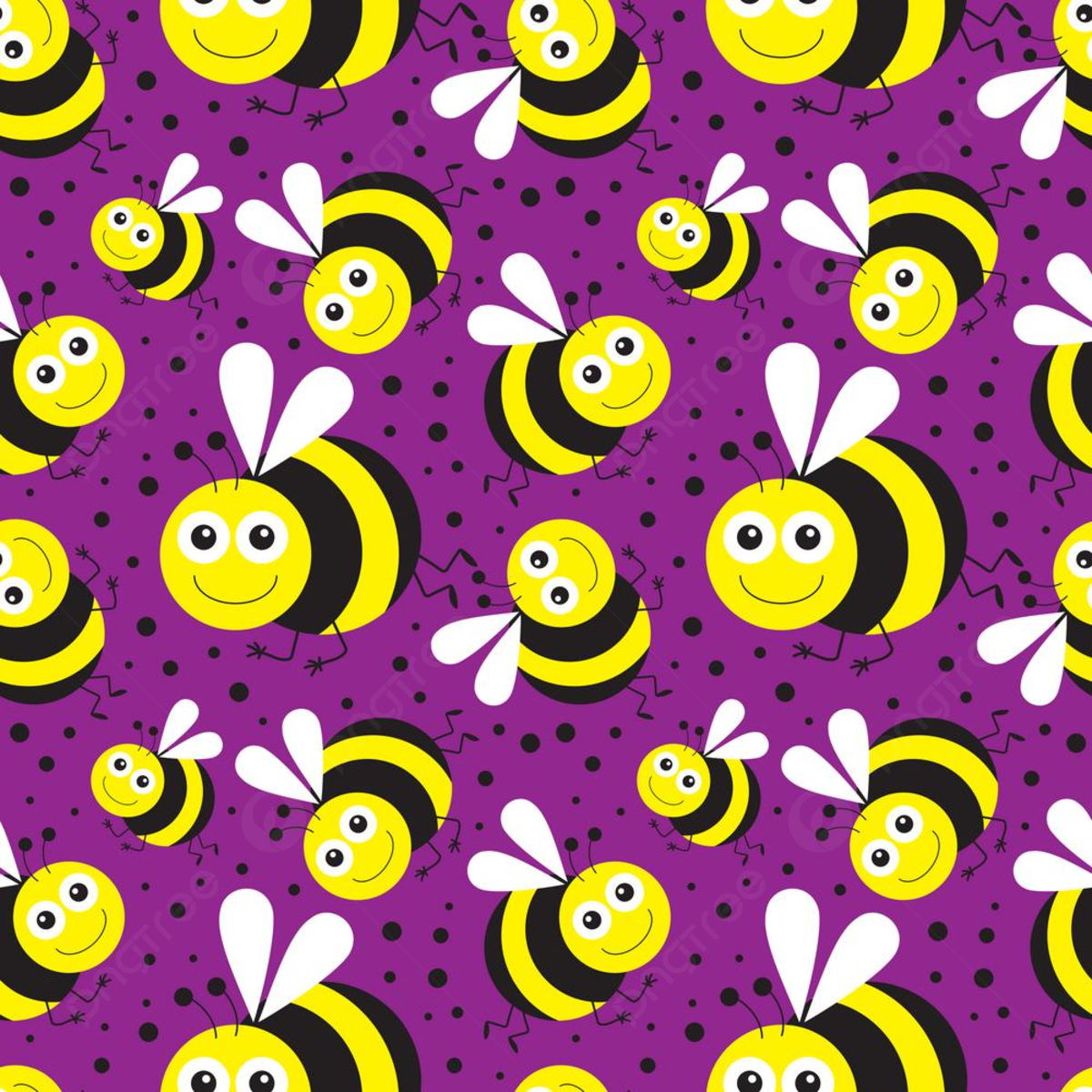 Bienen, Muster, Lila, Gelb, Niedlich, Hintergrundbild für iPad und Tablet