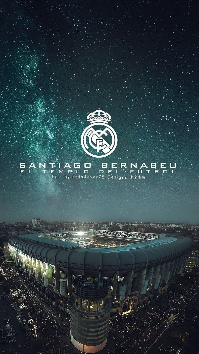 Estadio Santiago Bernabéu, Real Madrid, Wappen, Nacht, Türkis, HD, iPhone-Hintergrundbild