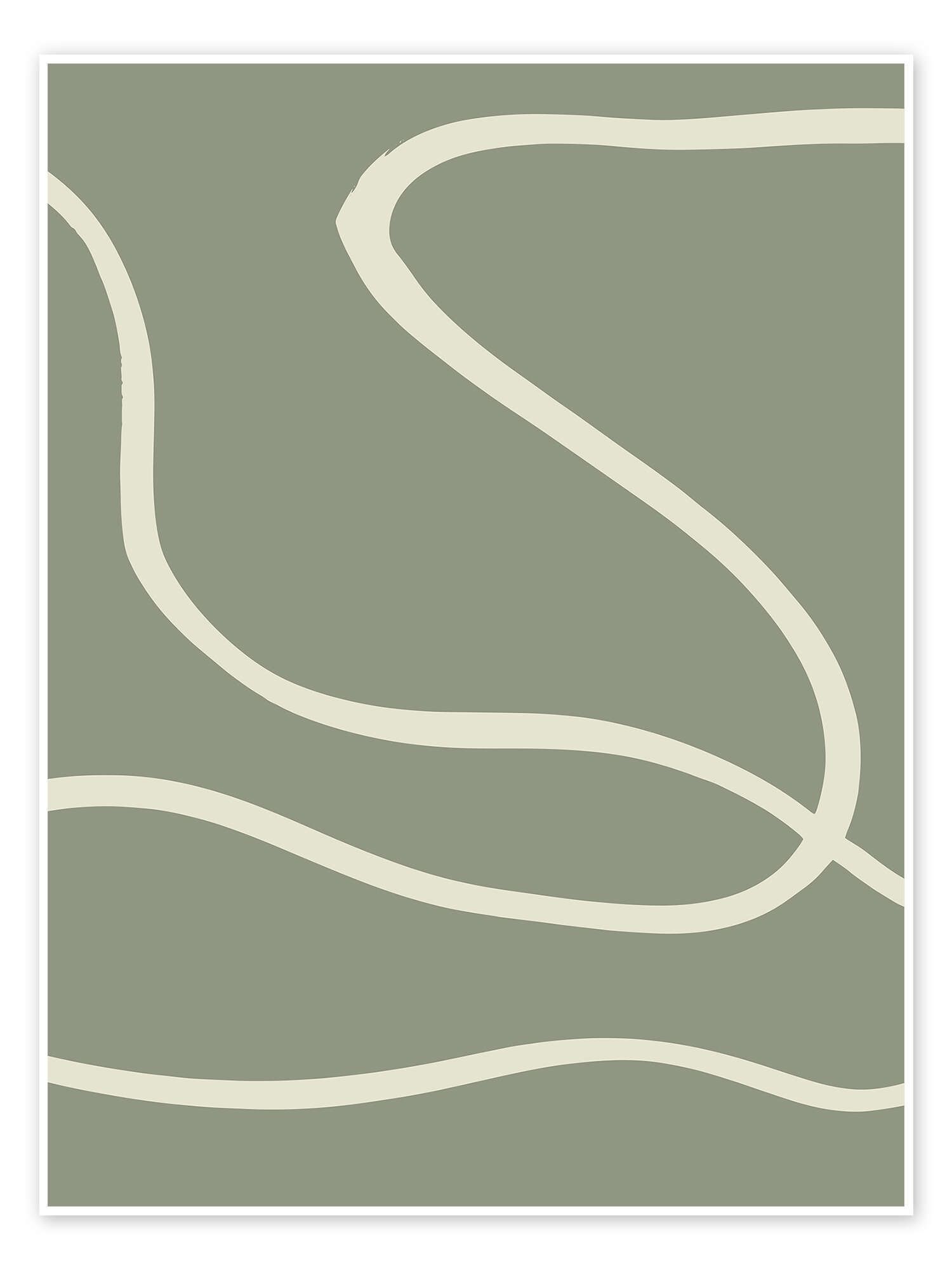Geschwungene Linien, Olivgrün, Linienkunst, Minimalistisch, Creme, QHD+, Tablet-Hintergrund