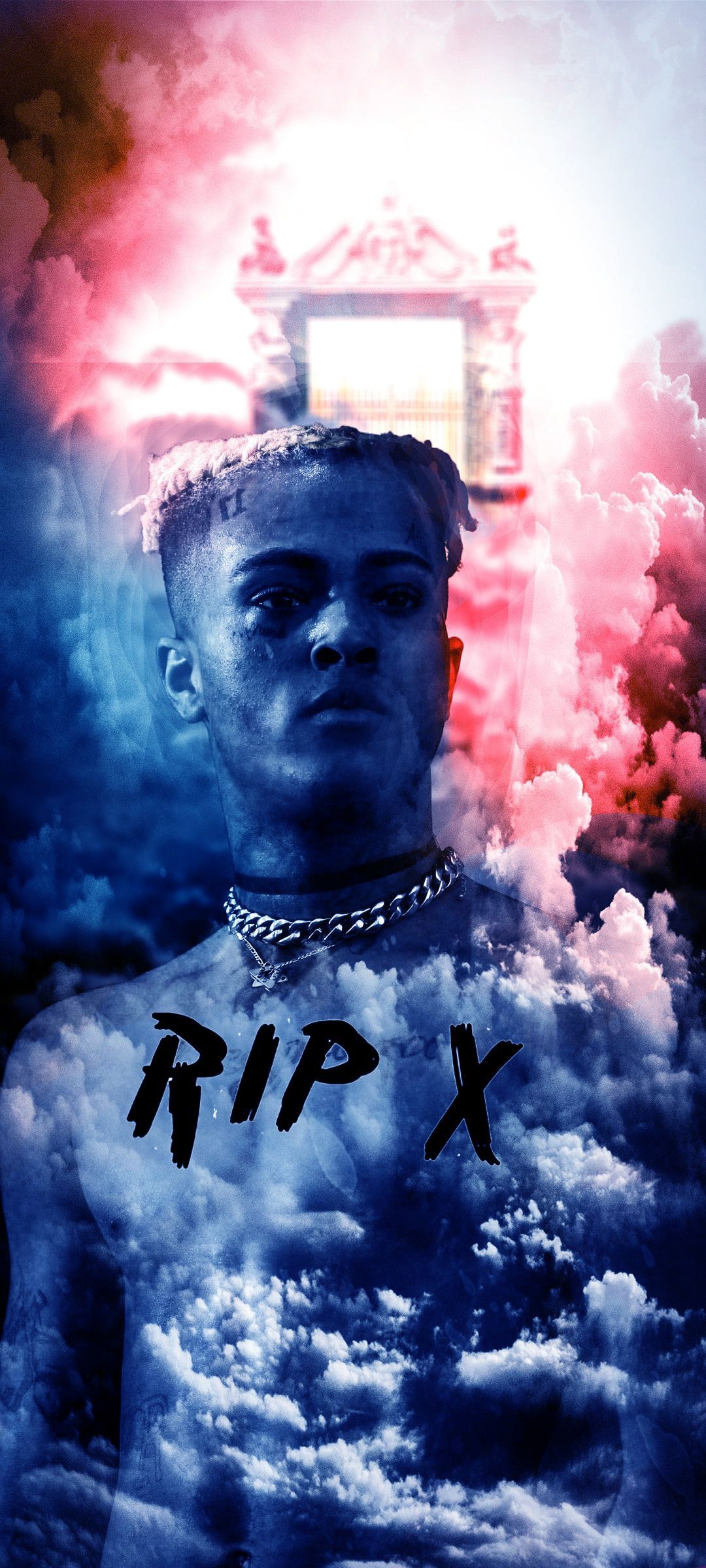 XXXTentacion, RIP X, Wolken, Rot und Blau, Gedenken, Hochformat, Hintergrundbild fürs Smartphone