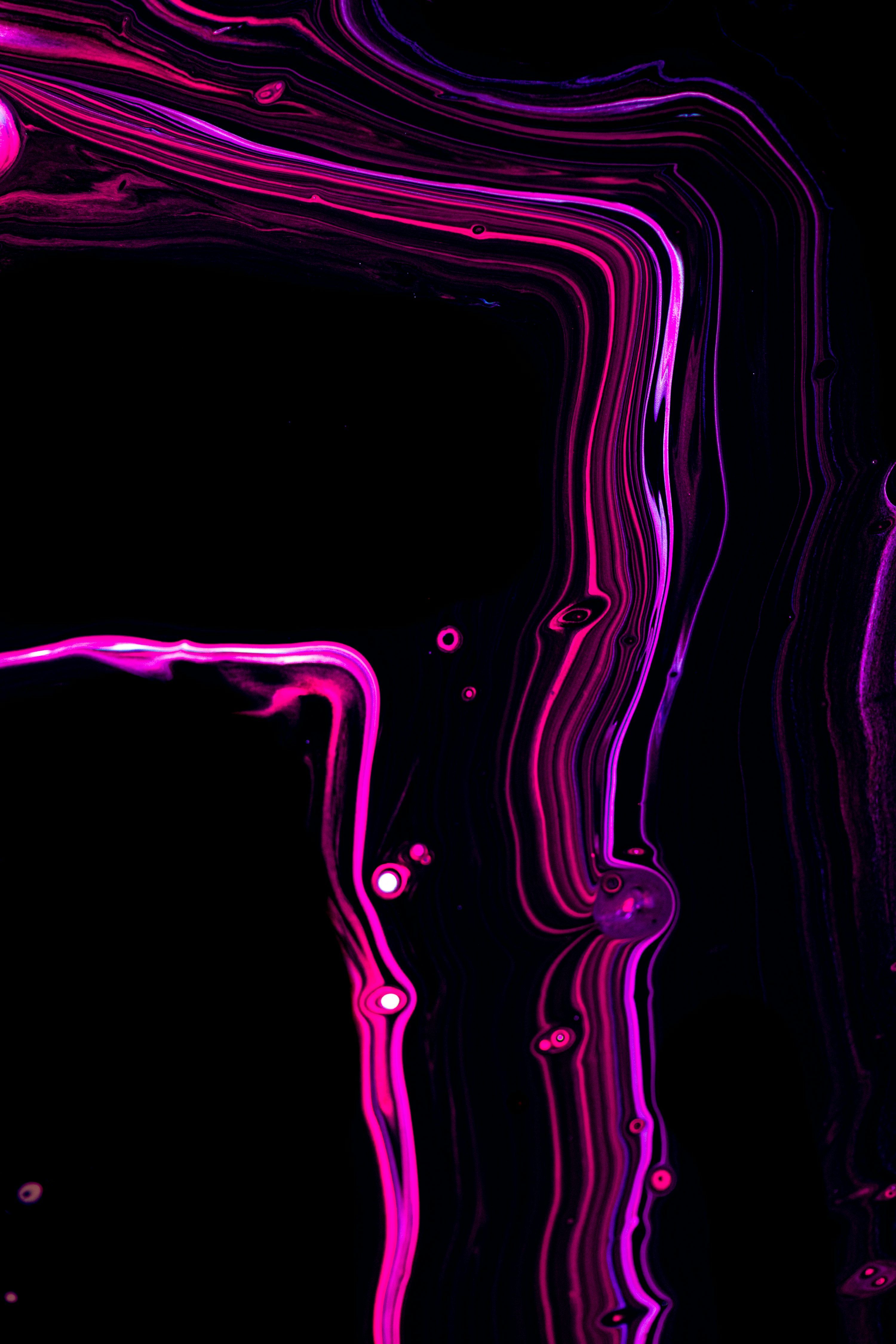 Neonlinien, Pink, Schwarzer Hintergrund, Fluid Art, Abstrakt, QHD+ Wallpaper