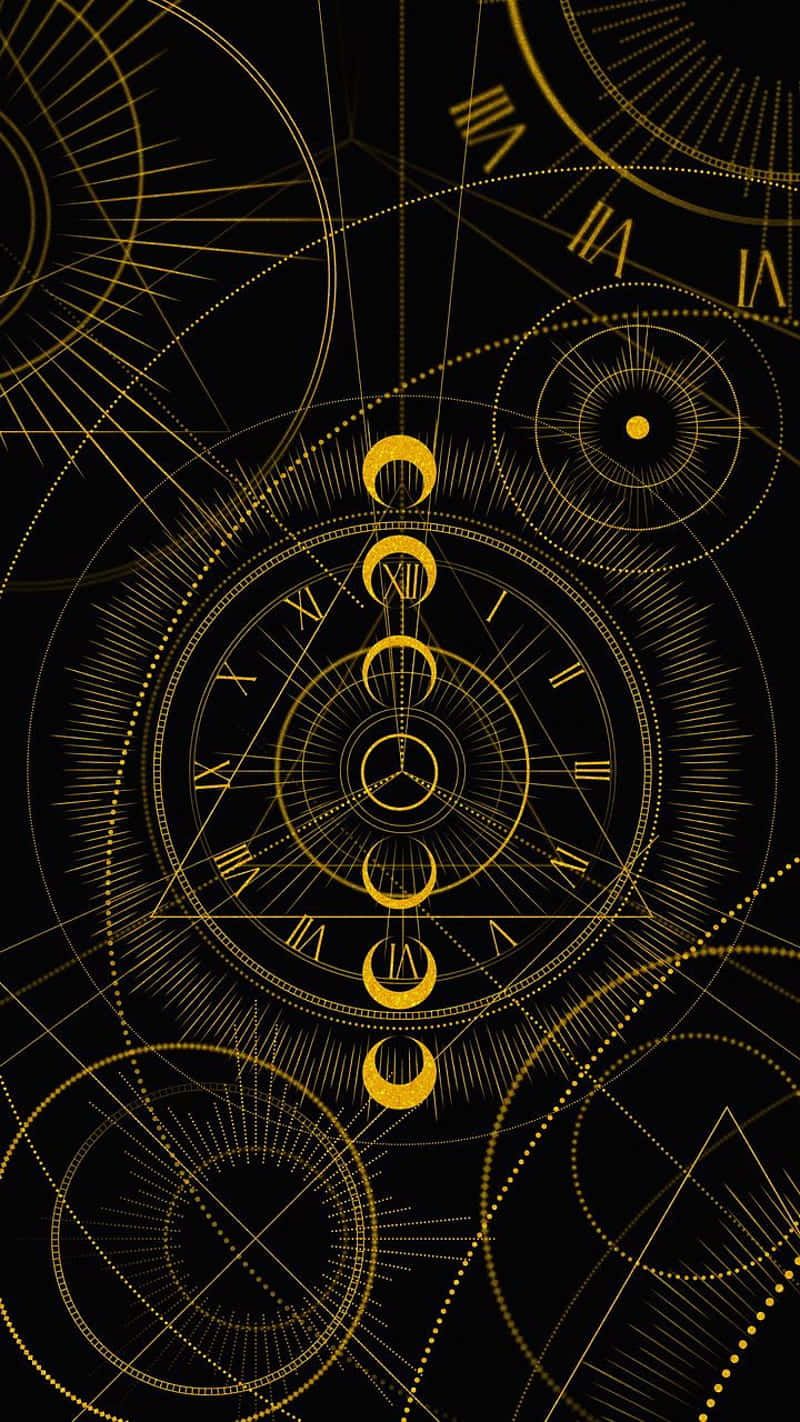 Mondphasen, Astrologie, Gold, Schwarzer Hintergrund, Geometrisch, Sperrbildschirm fürs iPhone