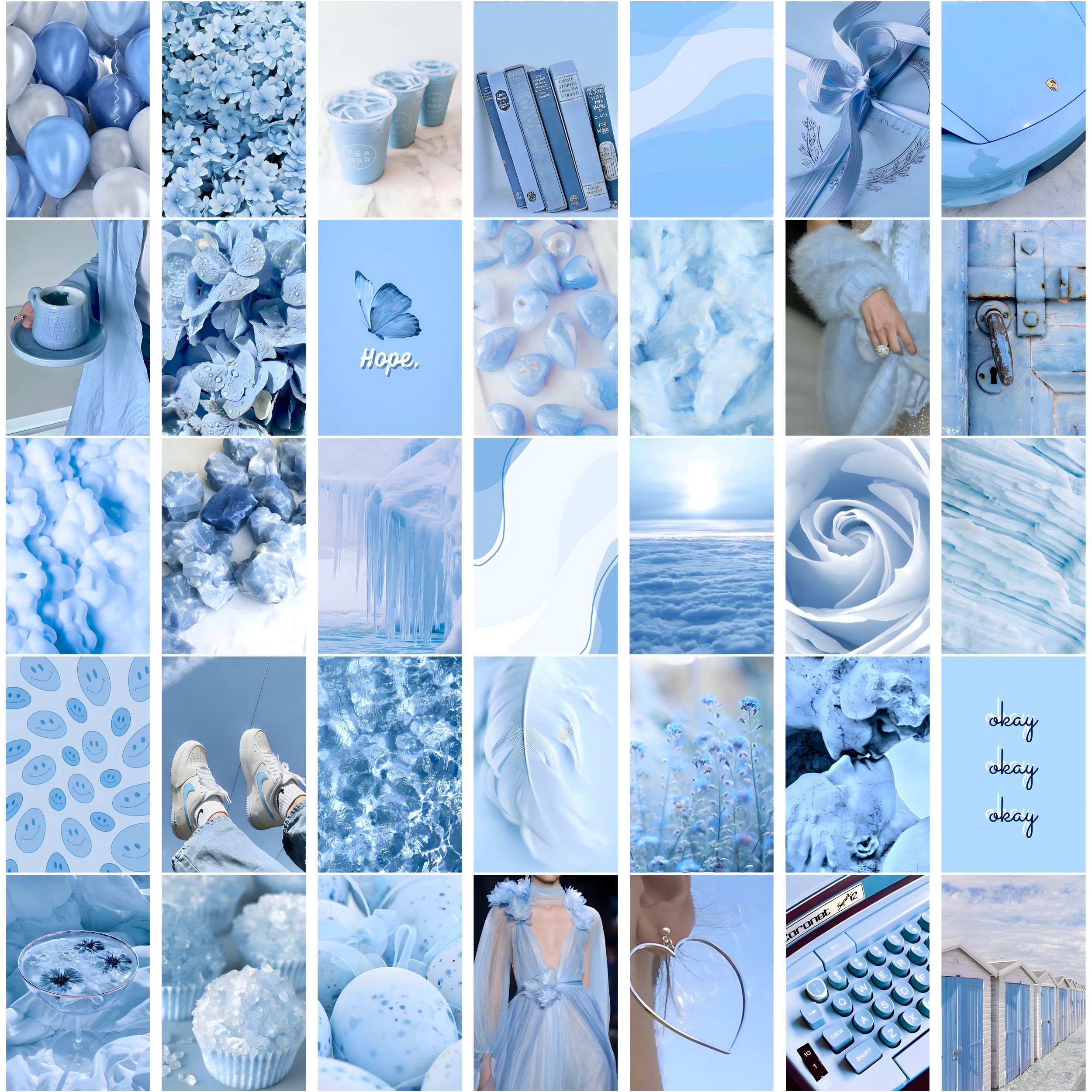Collage, Moodboard, Rosen, Meer, Hellblau, Soft Aesthetic, Full HD, iPad-Hintergrundbild