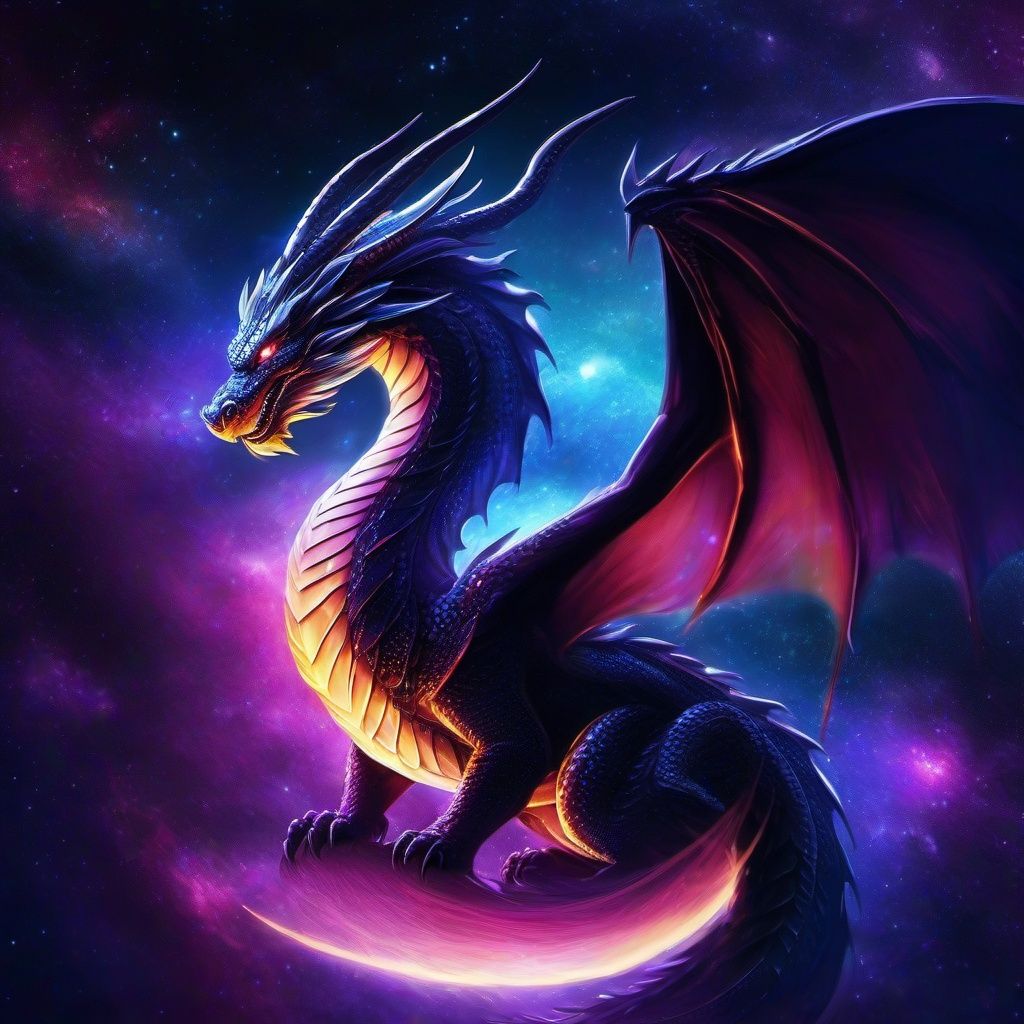 Drache, Rote Flügel, Galaxie, Neonfarben, Fantasy, Hintergrundbild für iPad und Tablet