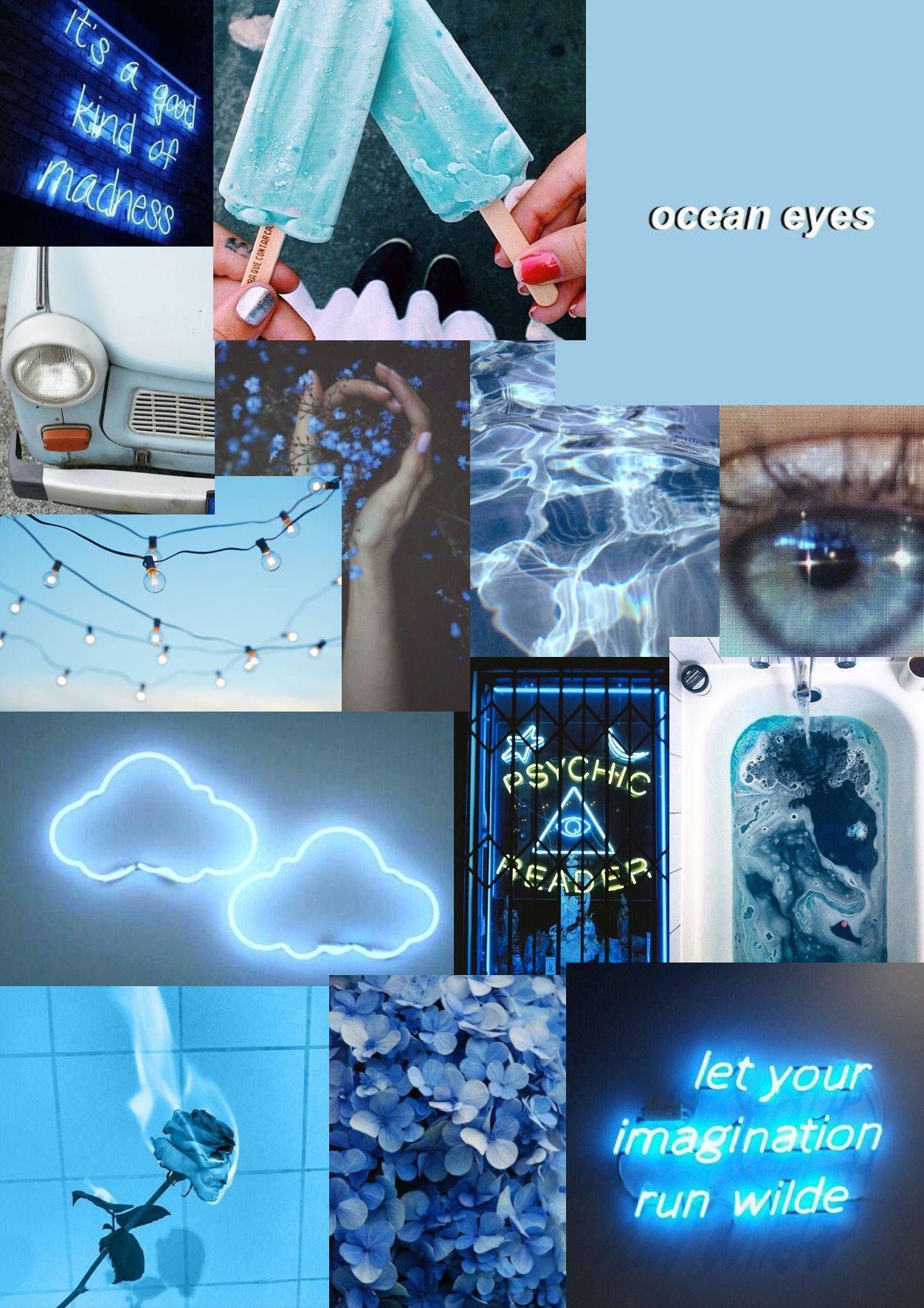 Collage, Neonwolke, Auge, Let Your Imagination Run Wild, Blau, Hochformat, Hintergrundbild fürs iPad