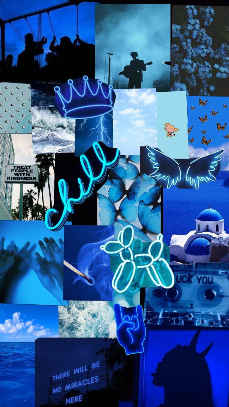 Collage, Neon, Ballonhund, Dunkelblau, Moodboard, Hochformat, HD, Handy-Hintergrundbild