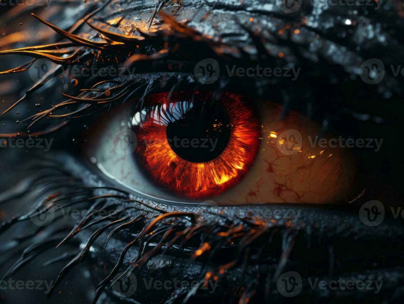 Auge, Rote Iris, Wimpern, Nahaufnahme, Digitale Kunst, Hintergrundbild für iPad und Tablet
