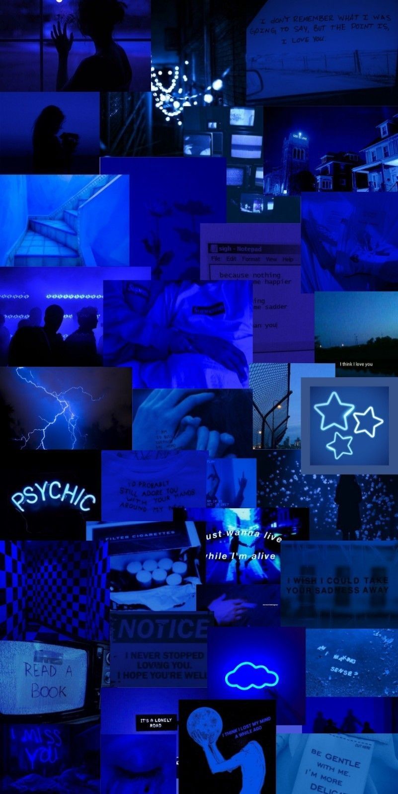 Collage, Neon, Psychic, Kobaltblau, Dark Aesthetic, Hochformat, HD, Handy-Hintergrund