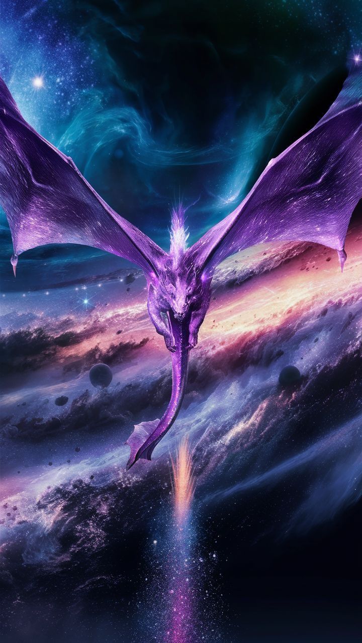 Drache, Galaxie, Lila, Lichtstrahl, Fantasy, HD, Hintergrundbild fürs Handy