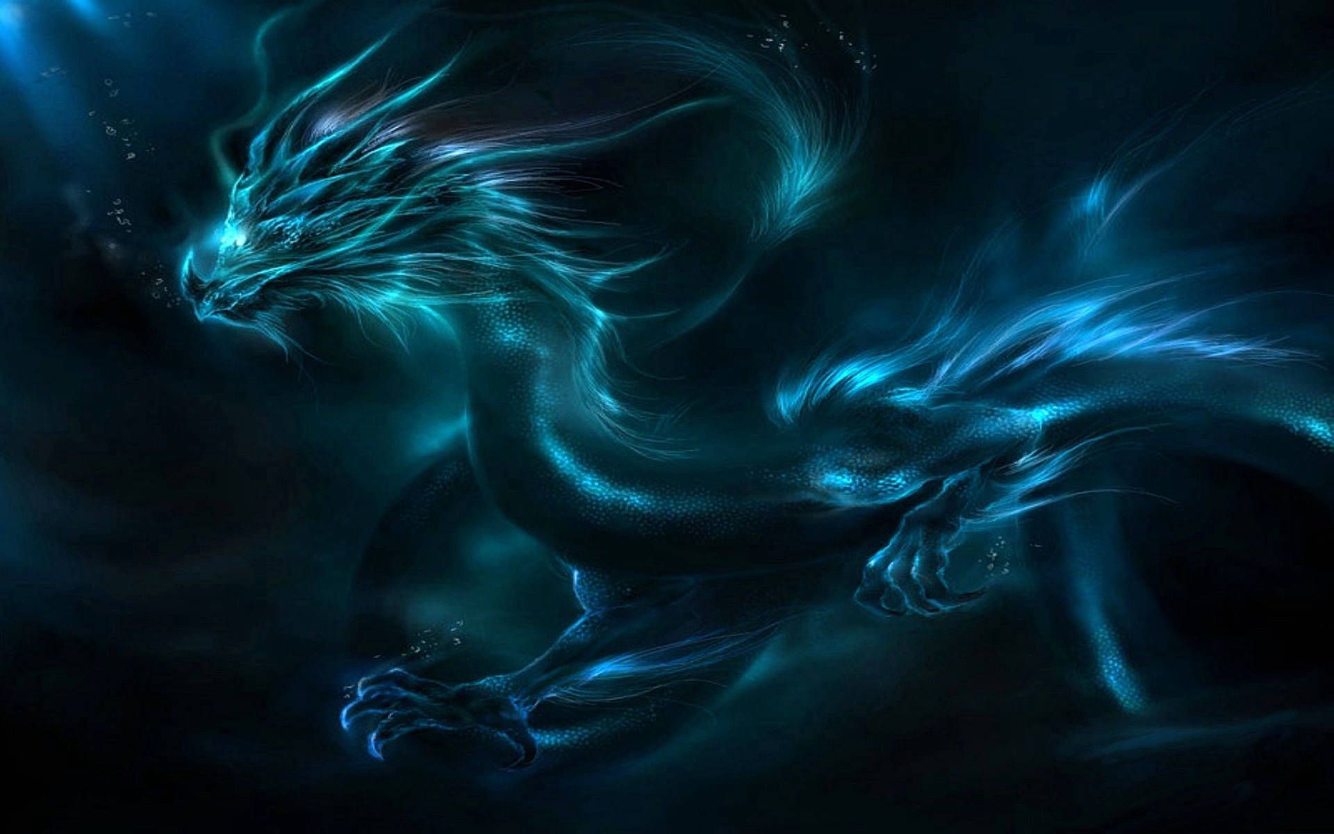 Drache, Türkis, Rauch, Dunkel, Leuchtend, 16:10, Full-HD-Hintergrundbild für den Desktop
