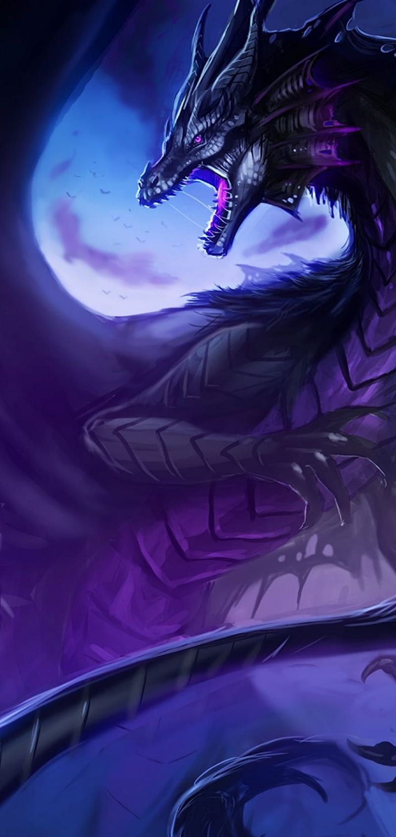 Drache, Mond, Lila, Nacht, Fantasy, HD, Handy-Hintergrund im Hochformat