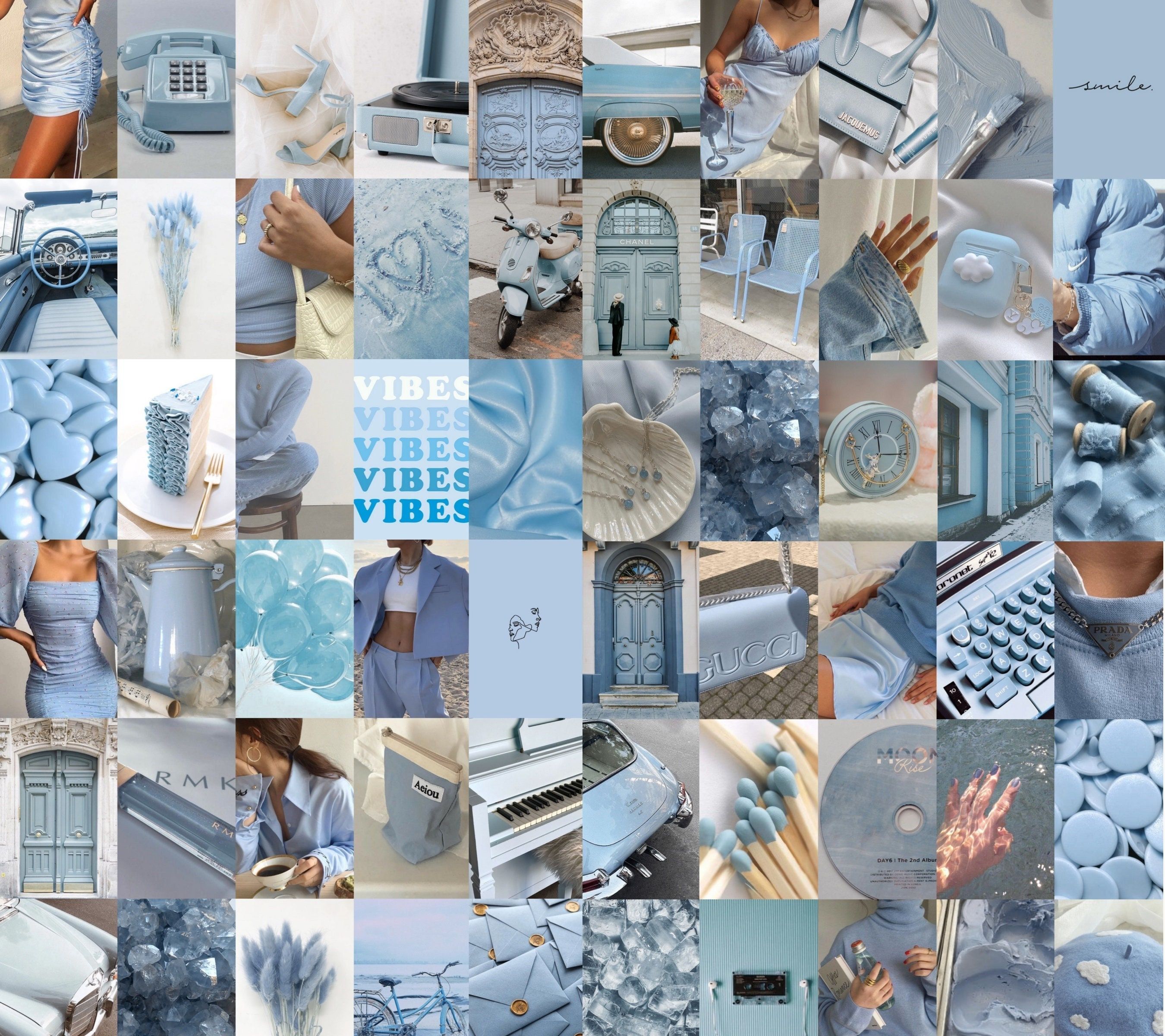 Collage, Vibes, Graublau, Architektur, Moodboard, Hintergrundbild für iPad und Tablet