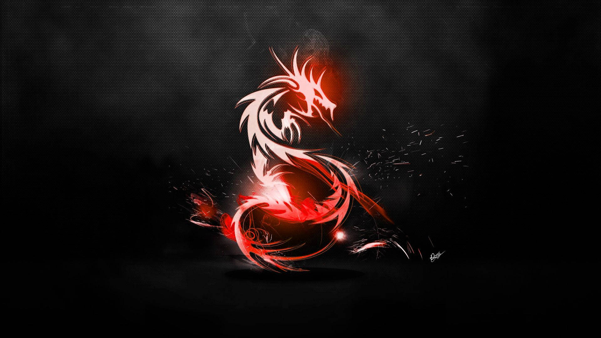 Drache, Rot-Weiß, Leuchtend, Schwarzer Hintergrund, Digitale Kunst, Full HD Wallpaper