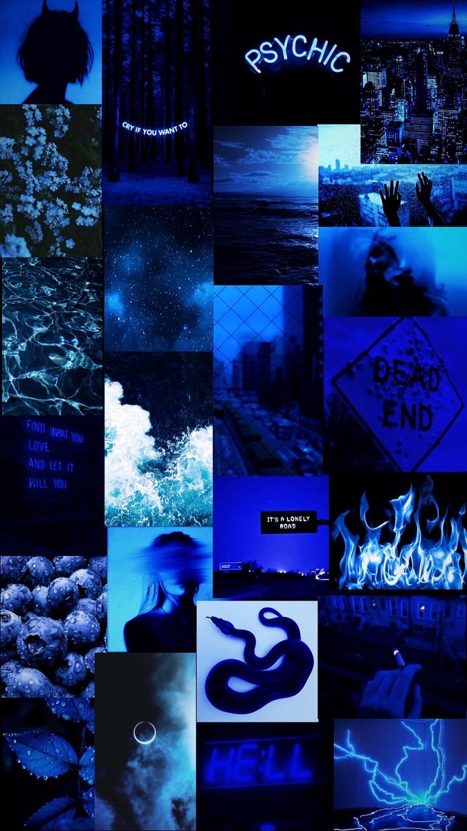 Collage, Psychic, Neon, Dunkelblau, Dark Aesthetic, Hochformat, Sperrbildschirm fürs iPhone