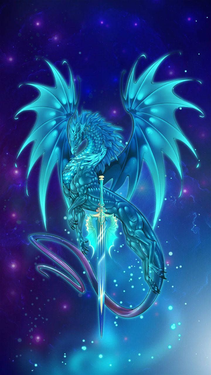 Drache, Türkis, Sternenhimmel, Flügel, Leuchtend, Hintergrundbild für iPhone und Android
