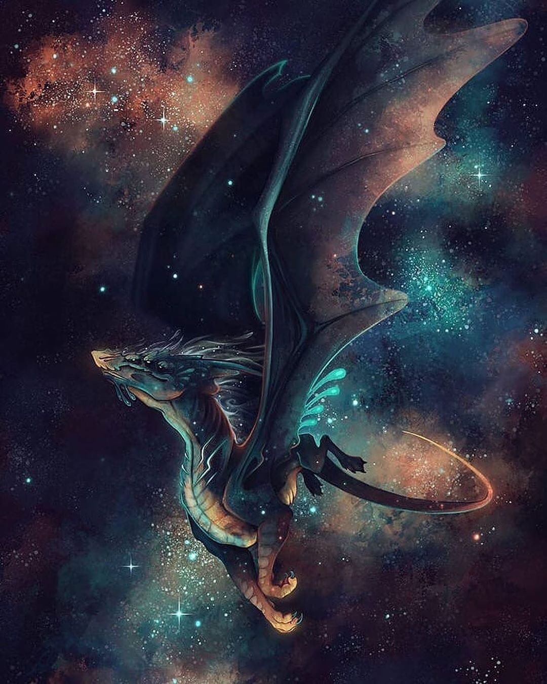 Drache, Weltraum, Nebel, Sterne, Flug, Full HD, iPad-Hintergrundbild