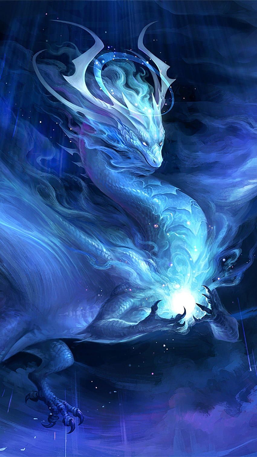 Drache, Kosmischer Drache, Blau, Leuchtend, Fantasy, HD, Sperrbildschirm fürs iPhone