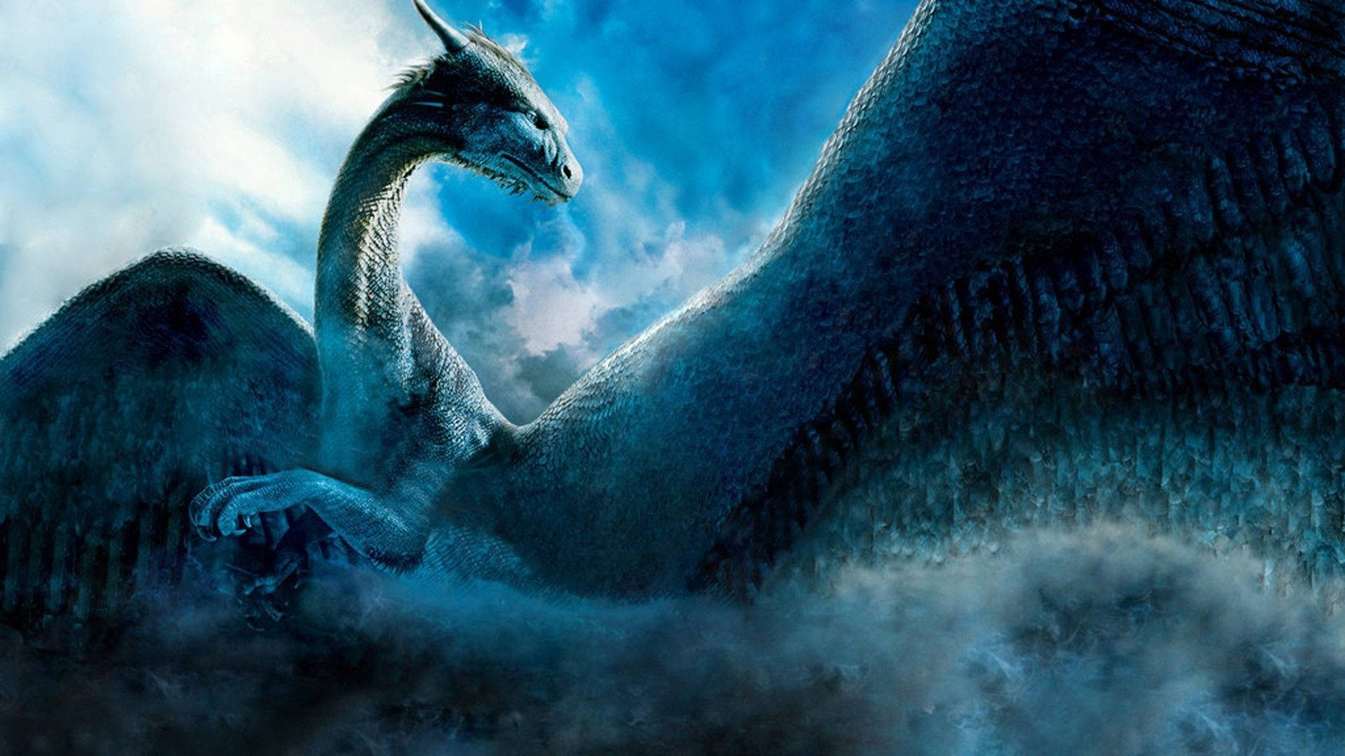 Drache, Schuppen, Nebel, Wolken, Türkis, 16:9, Full-HD-Hintergrundbild für den Desktop