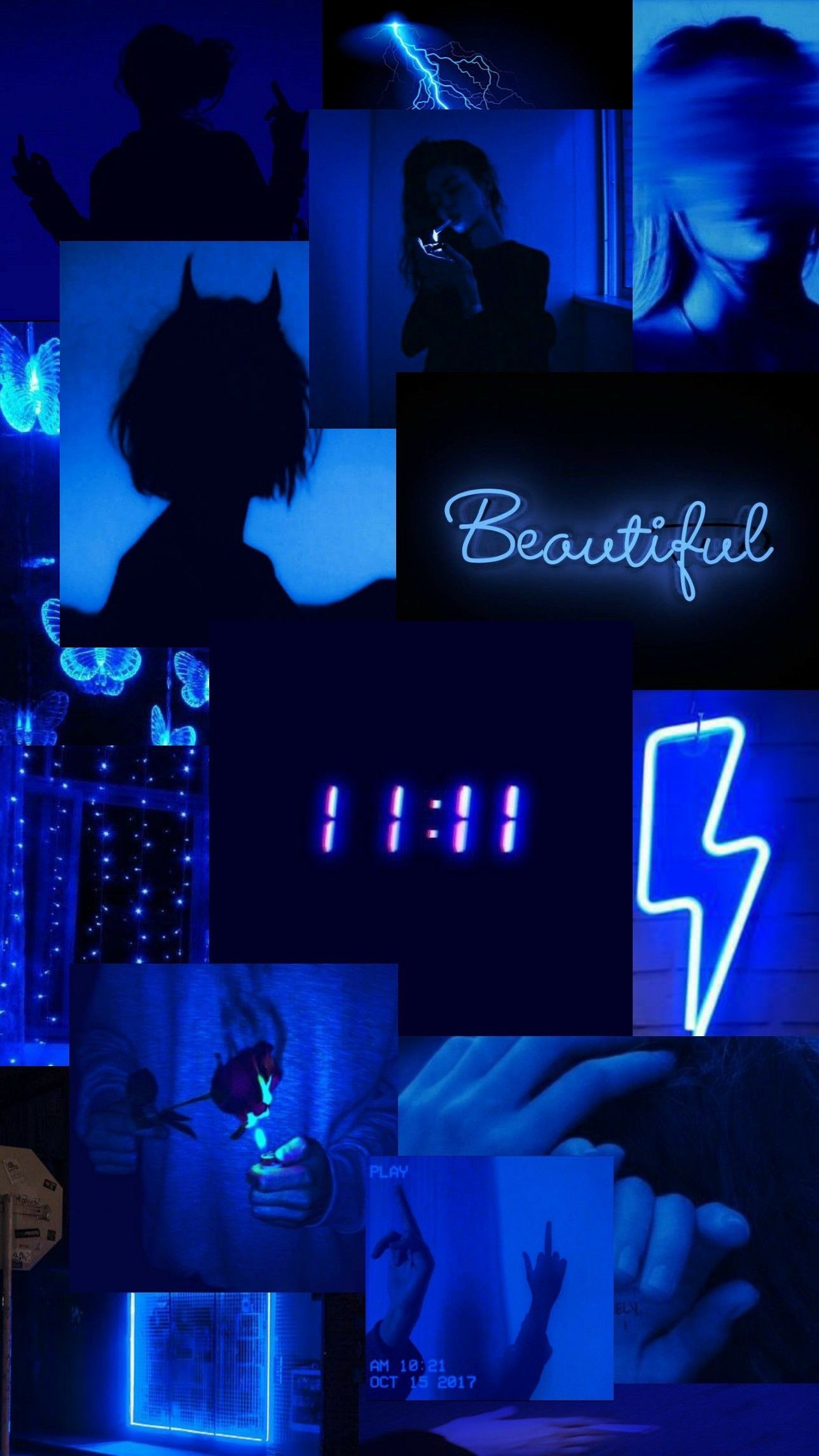 Collage, Neon-Blitz, Beautiful, 11:11, Dunkelblau, Hochformat, Full HD, iPhone-Hintergrundbild