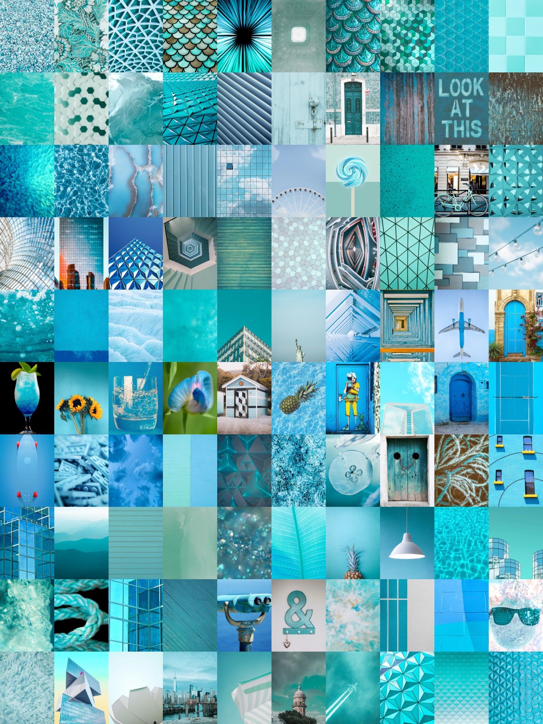 Collage, Türkis, Moodboard, Meer, Hochformat, QHD+, Hintergrundbild fürs Tablet