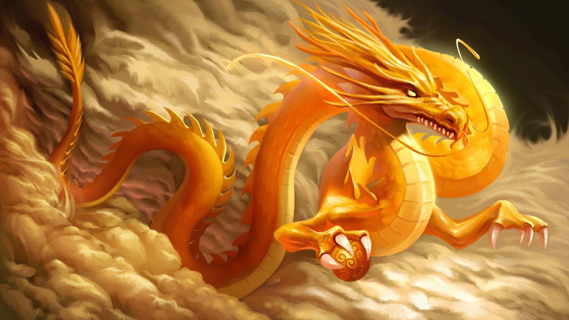 Goldener Drache, Chinesischer Drache, Wolken, Gold, Asiatische Kunst, Full HD, PC-Hintergrundbild