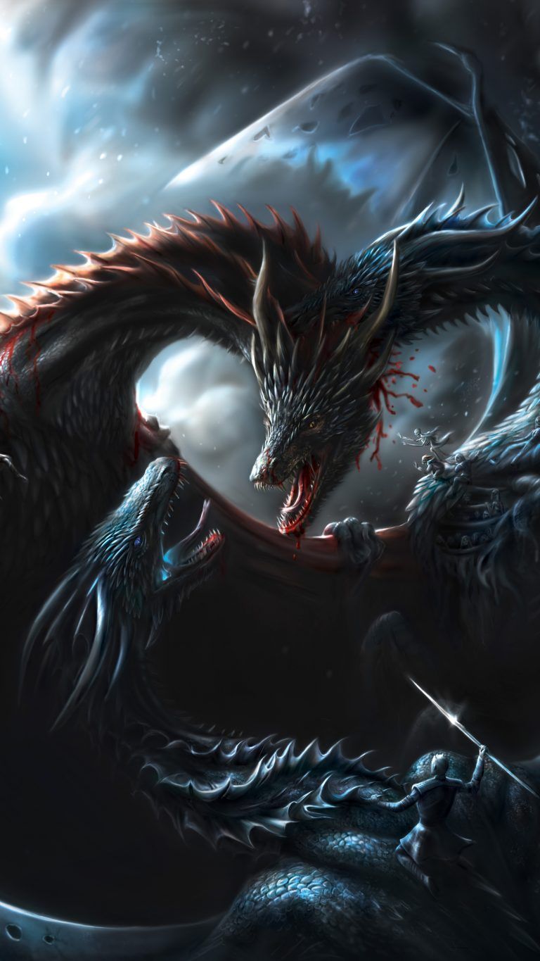 Schwarzer Drache, Dunkel, Gewitterwolken, Hochformat, Fantasy, HD, Handy-Hintergrundbild