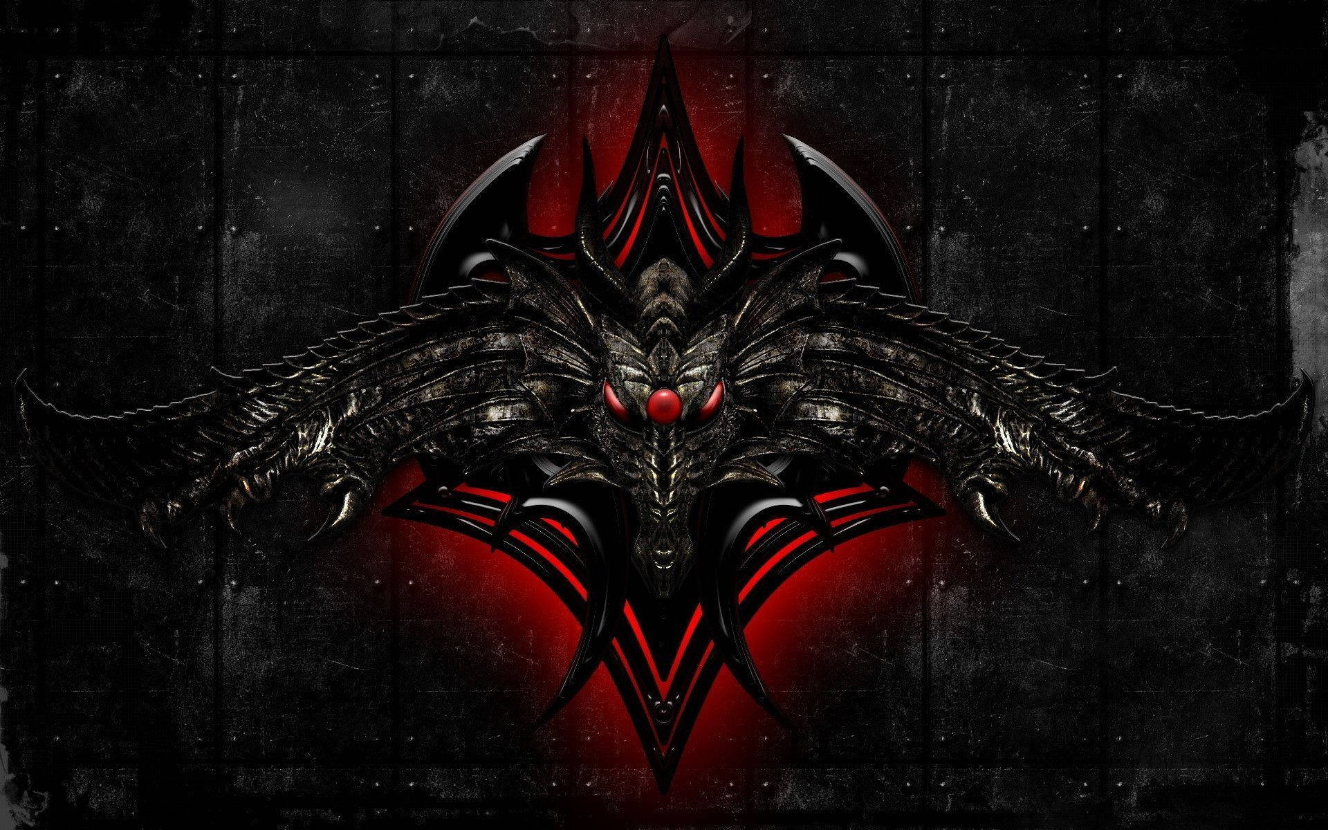 Drachensymbol, Rot-Schwarz, Ornament, Symmetrie, Dunkel, Full HD, MacBook-Hintergrundbild