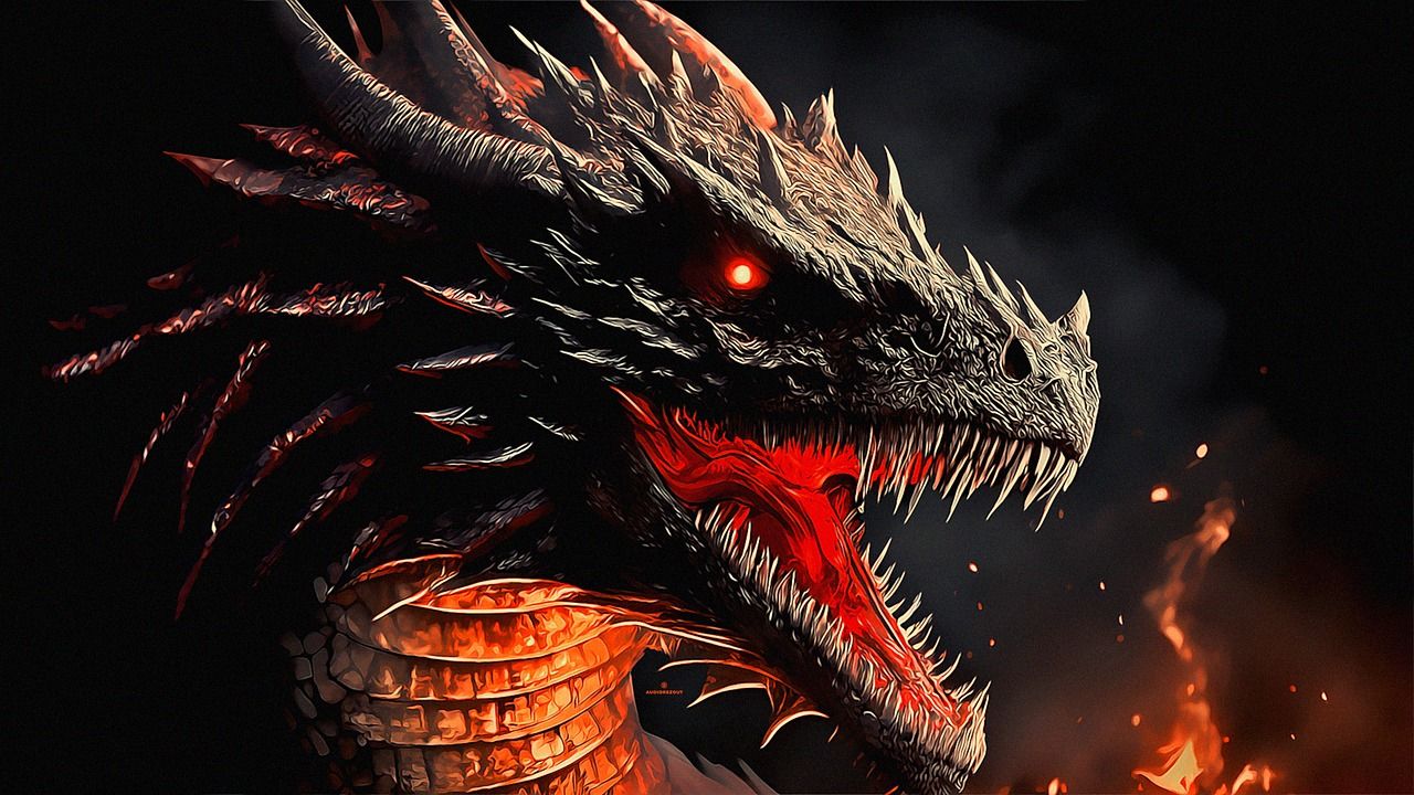Drache, Rote Augen, Feuer, Schuppen, Nahaufnahme, HD, Hintergrundbild für den PC