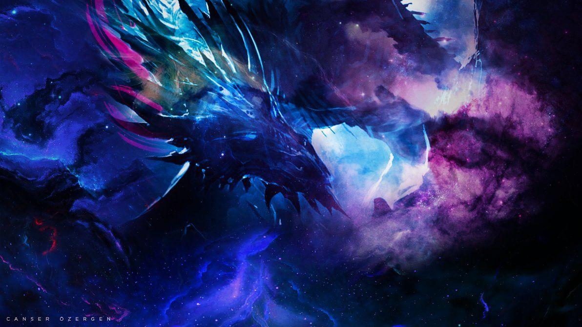 Drache, Galaxie, Nebel, Blau, Lila, Fantasy, Hintergrundbild