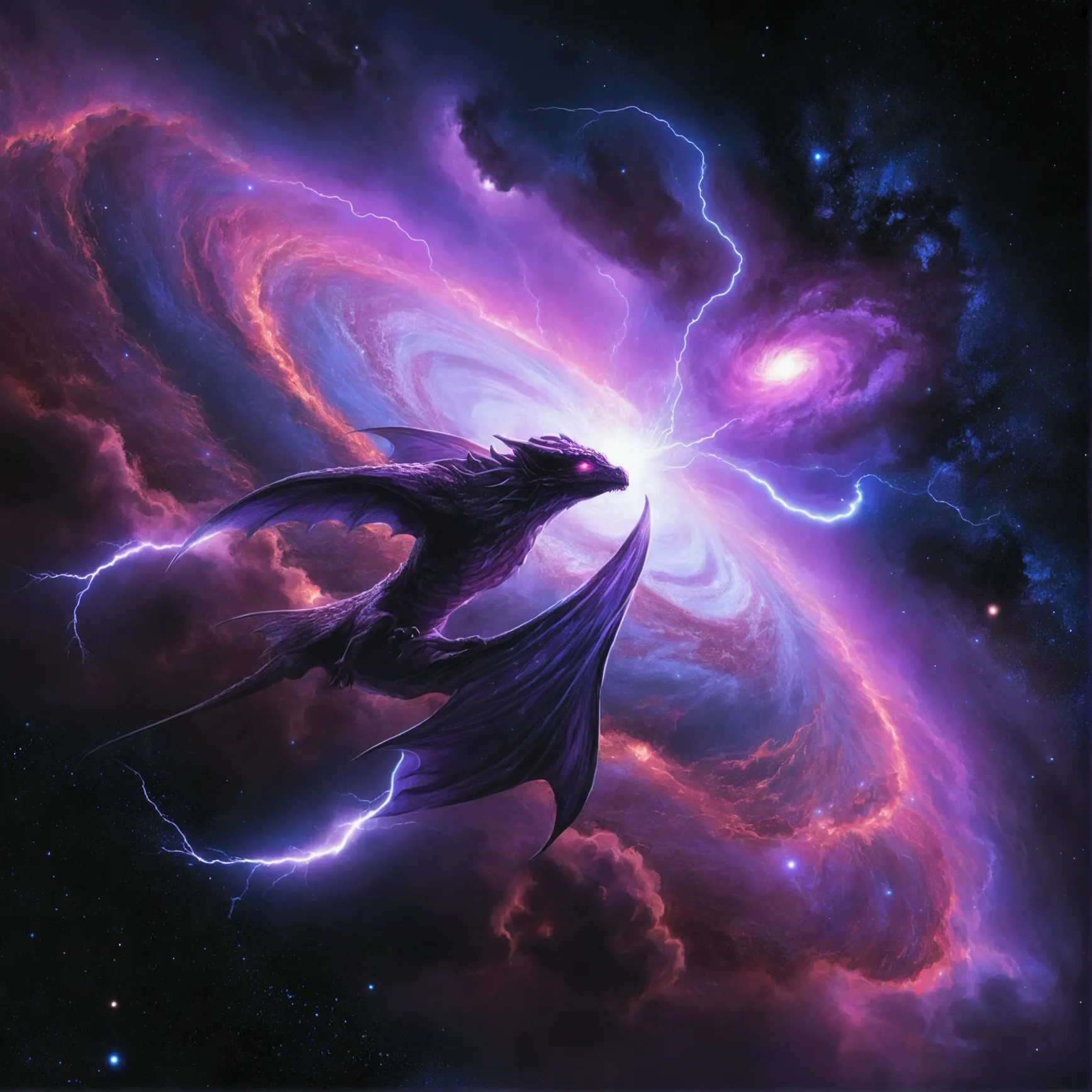 Drache, Schwarzes Loch, Galaxie, Blitze, Lila, HD, iPad-Hintergrundbild