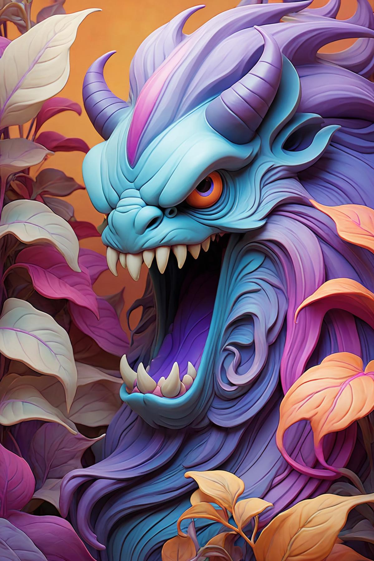 Drache, Bunt, Lila, Blätter, Illustration, Hintergrundbild für iPhone und Android