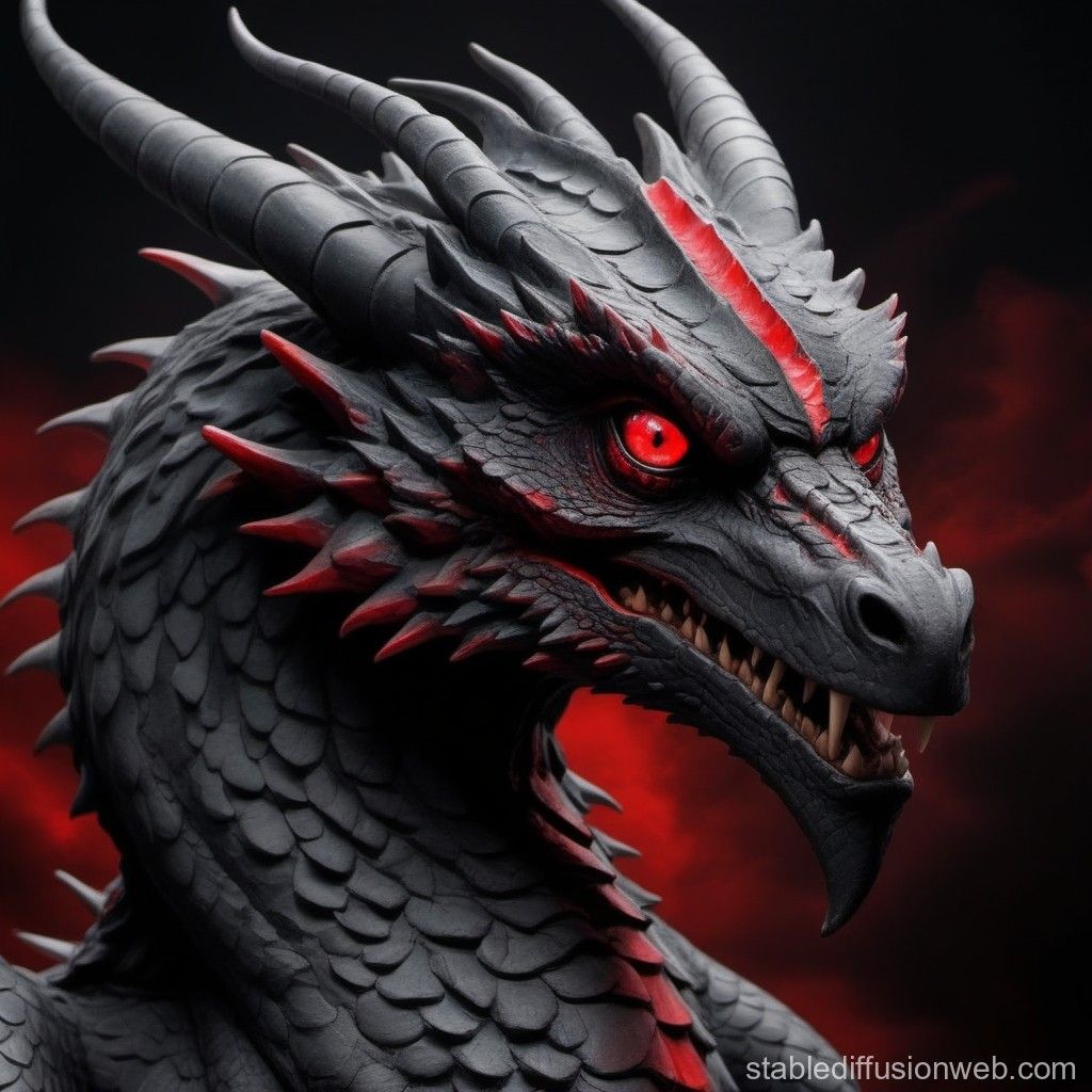 Schwarzer Drache, Rote Augen, Profil, Hörner, 3D-Render, Hintergrundbild fürs Tablet